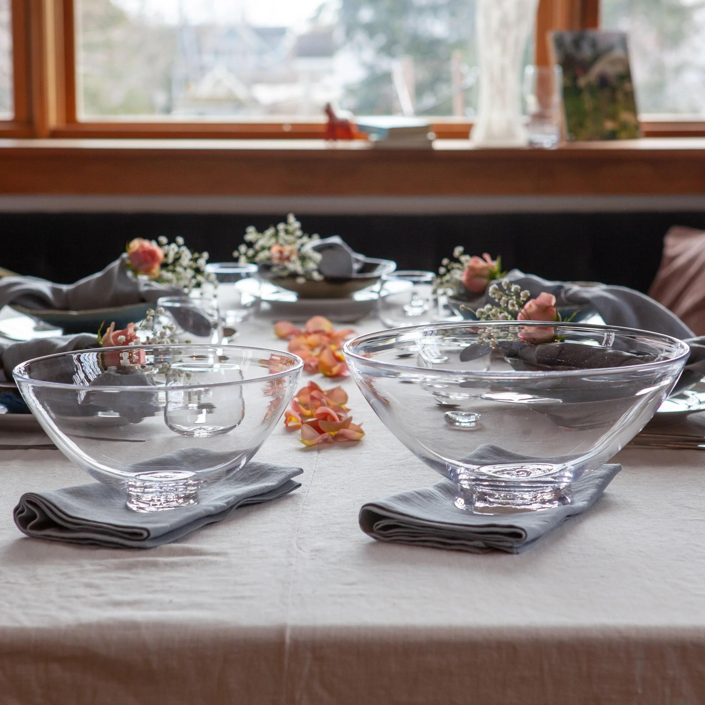 The Classic Bowl - Vermont made hand-blown glass bowl as part of an elegant place setting