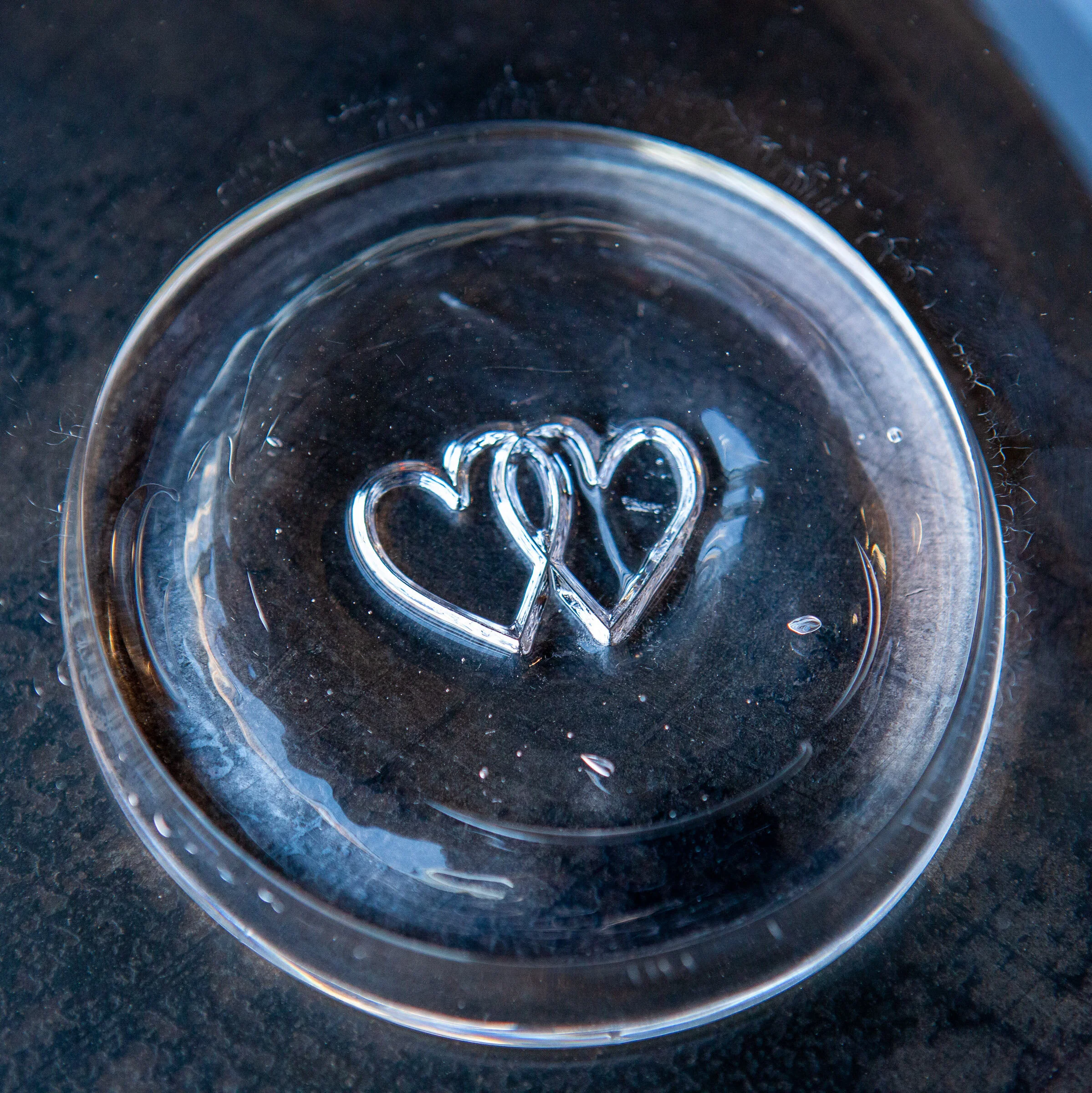The Classic Bowl - Vermont made hand-blown glass bowl detail of heart stamp on base