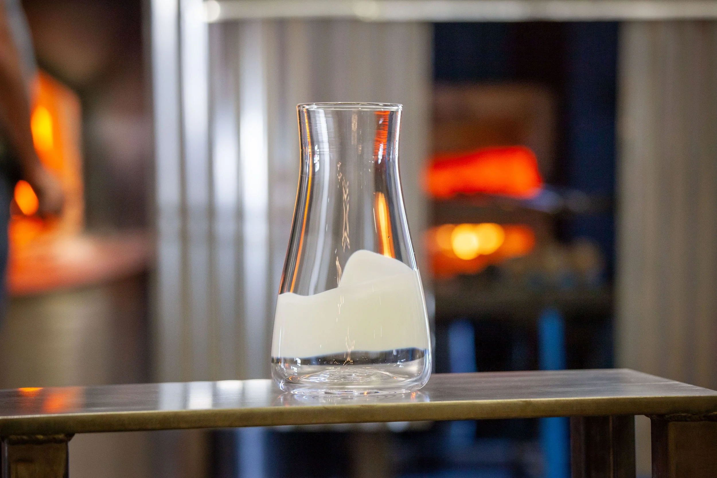 Paintbrush Vase - Modern Glassware, Barware and Gifts, Handcrafted in Vermont - in front of glass furnace