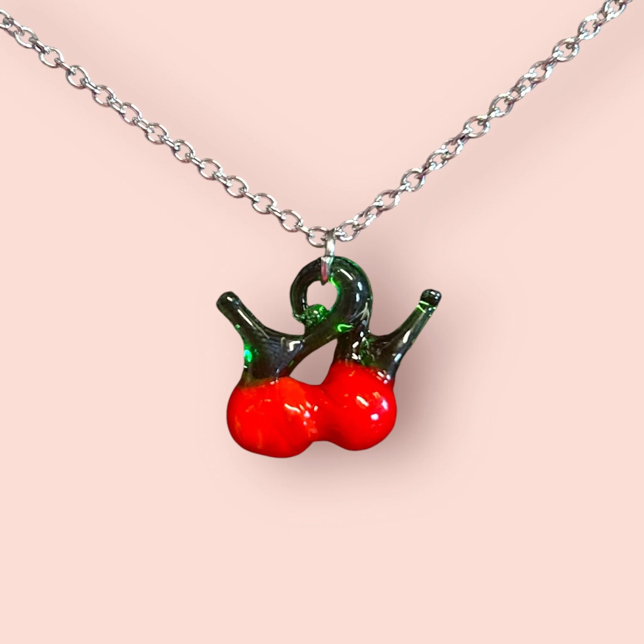 GLASS CHERRY PENDANT NECKLACE