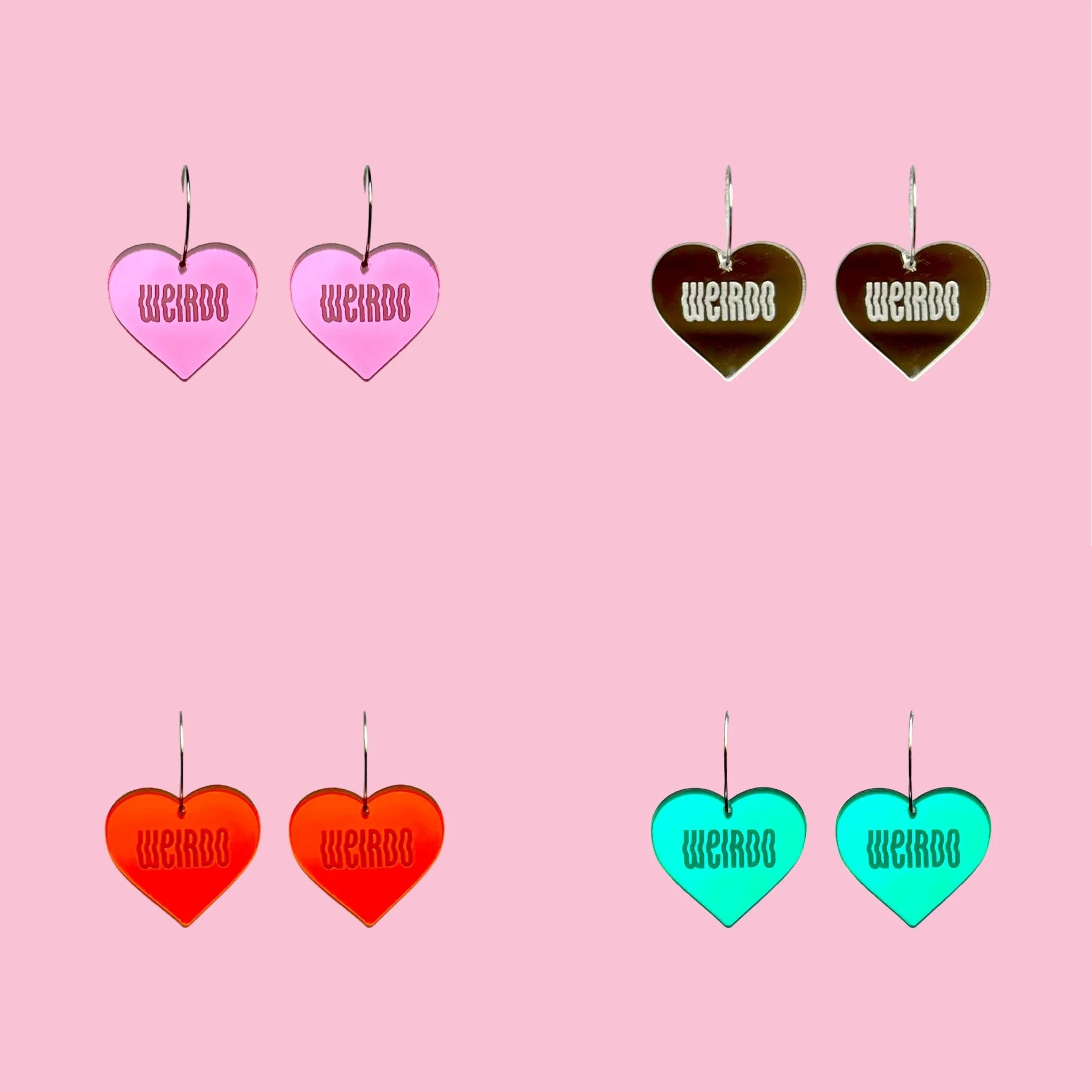 MINI WEIRDO HEART HOOPS (available in pink/silver/orange/green)