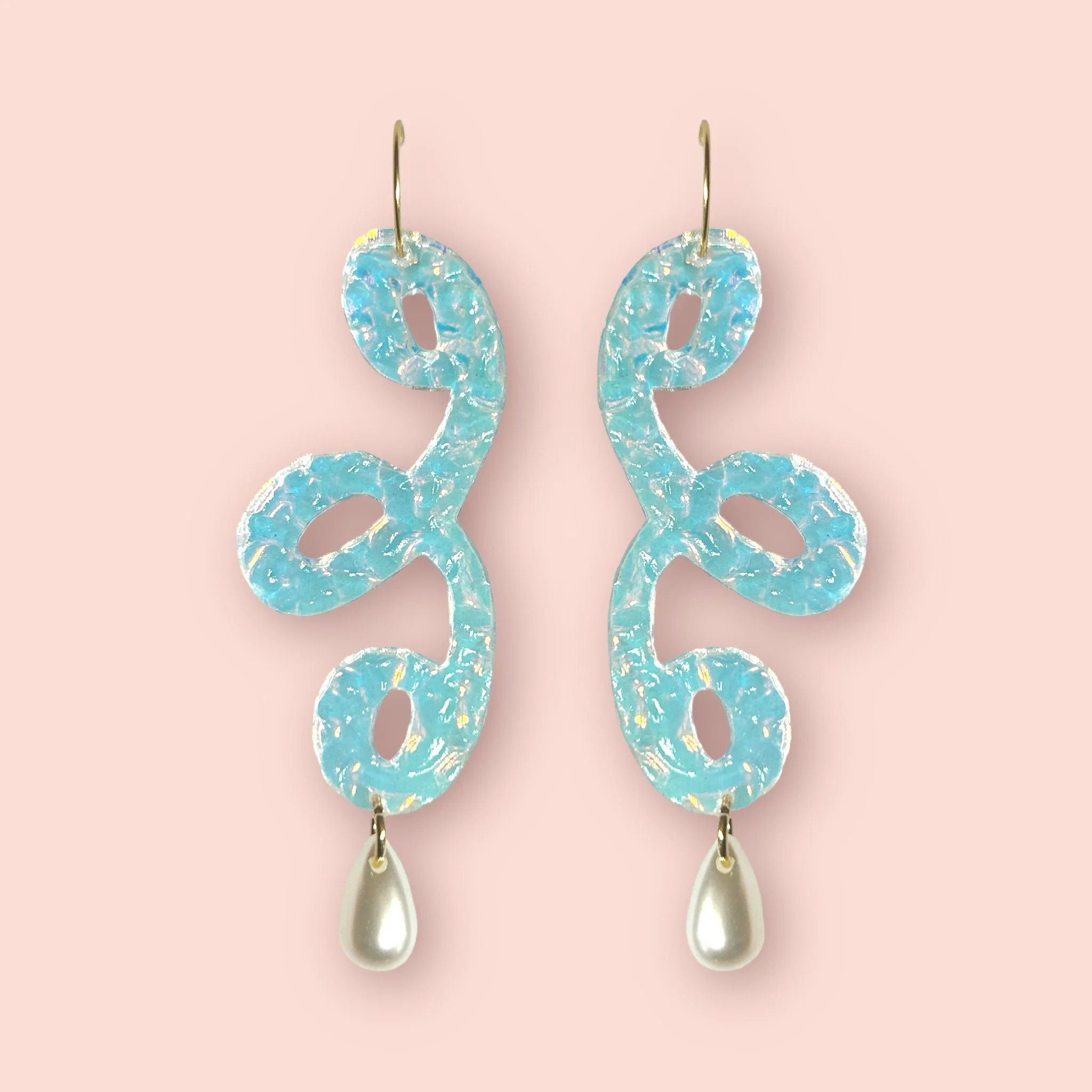 SEA SWIRL PEARL DROP DANGLERS  - MERMAID HOLOGRAPHIC RIPPLE