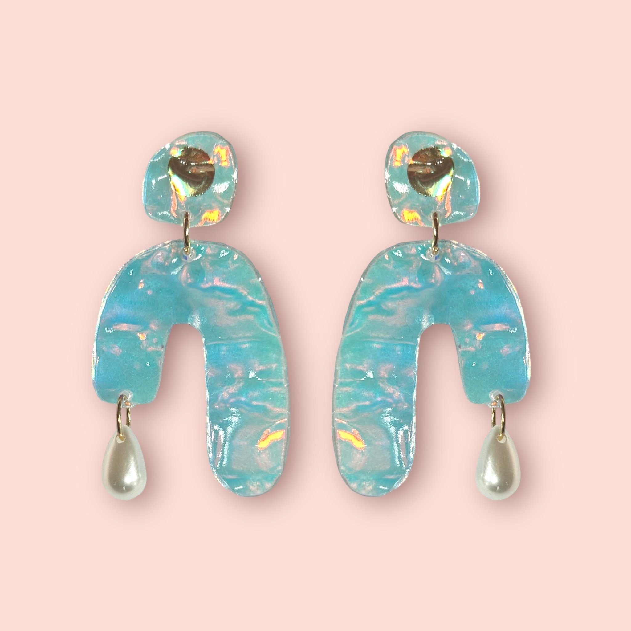 WAVE PEARL DROP STUDS  - MERMAID HOLOGRAPHIC WAVE