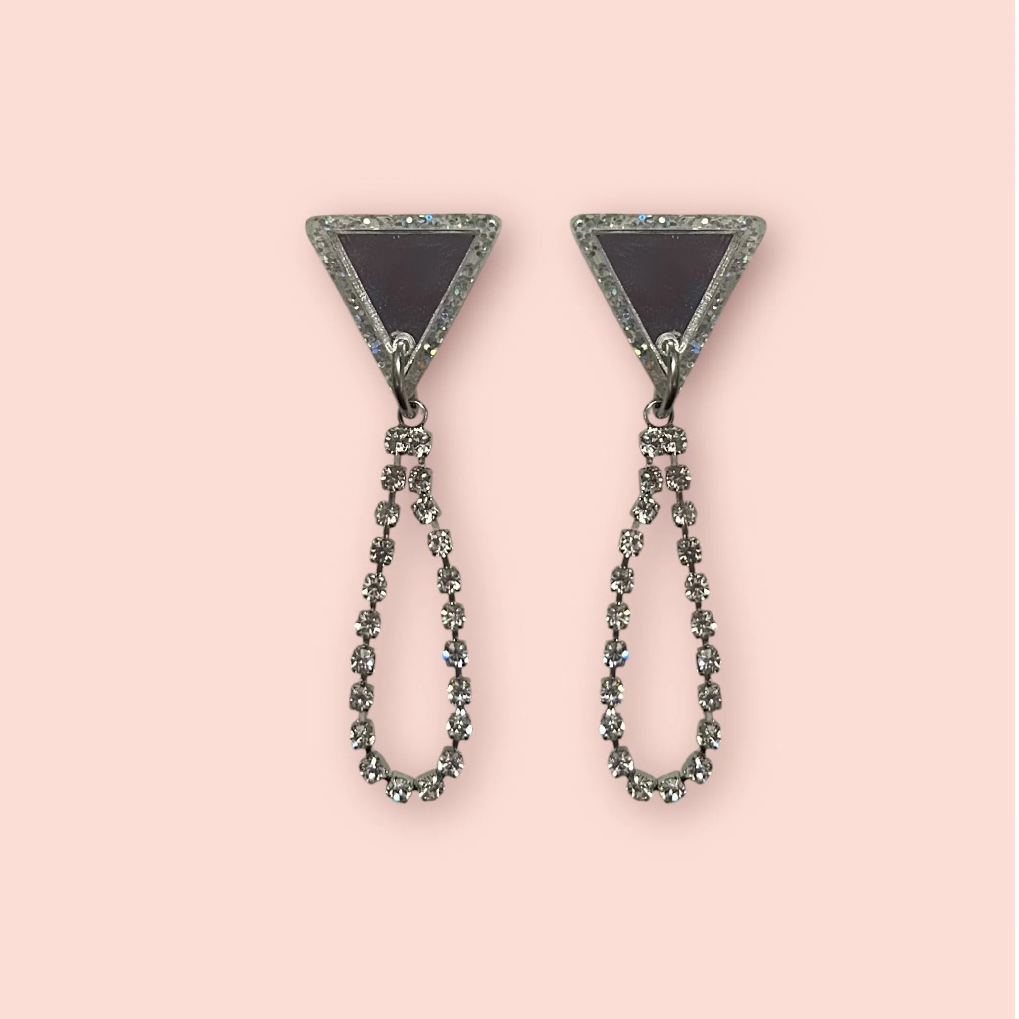 TRIANGLE STUD DIAMANTE CHAIN DROPLETS (ONE OFF PAIR) (E)
