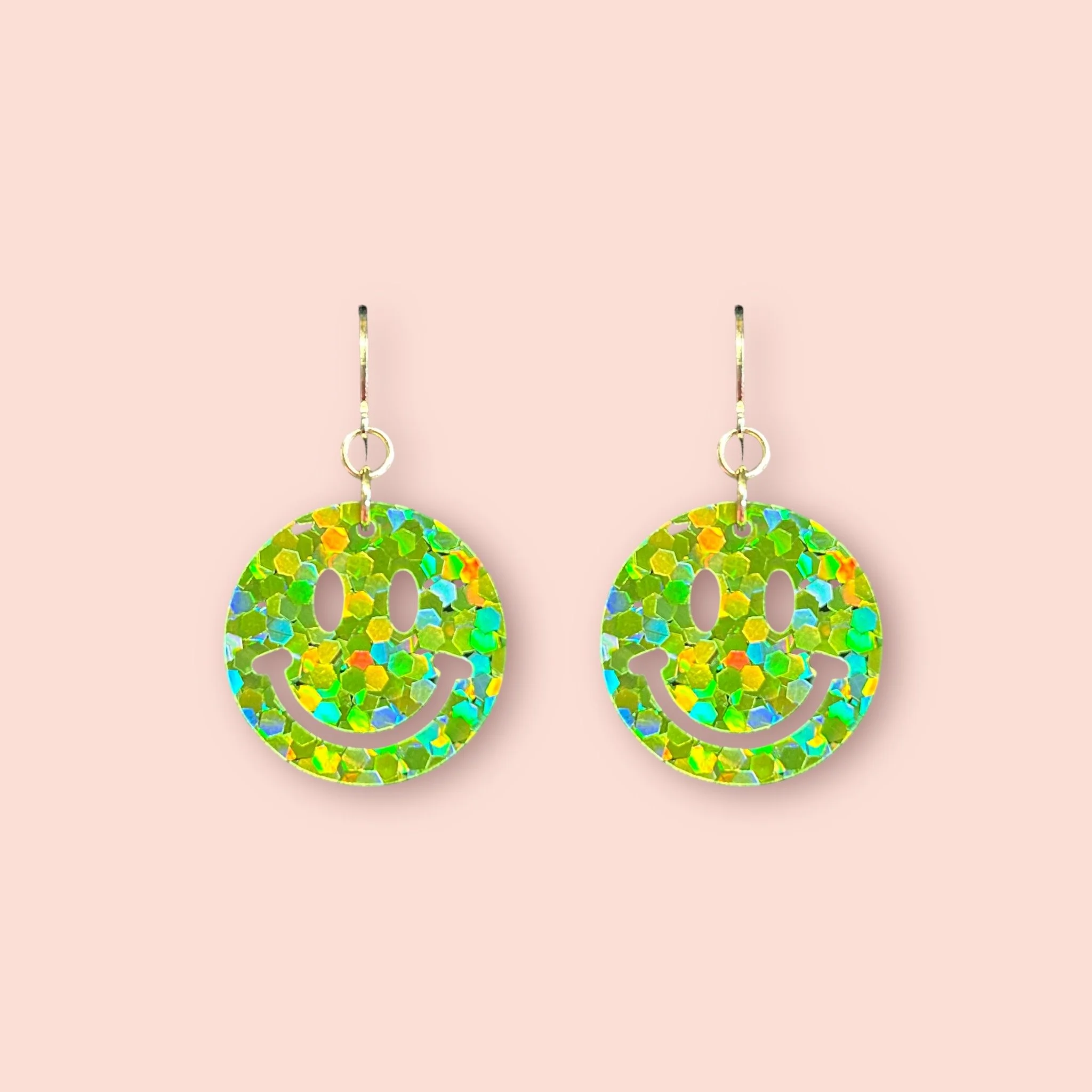 MEDIUM LIME HOLO GLITTER SMILEYS