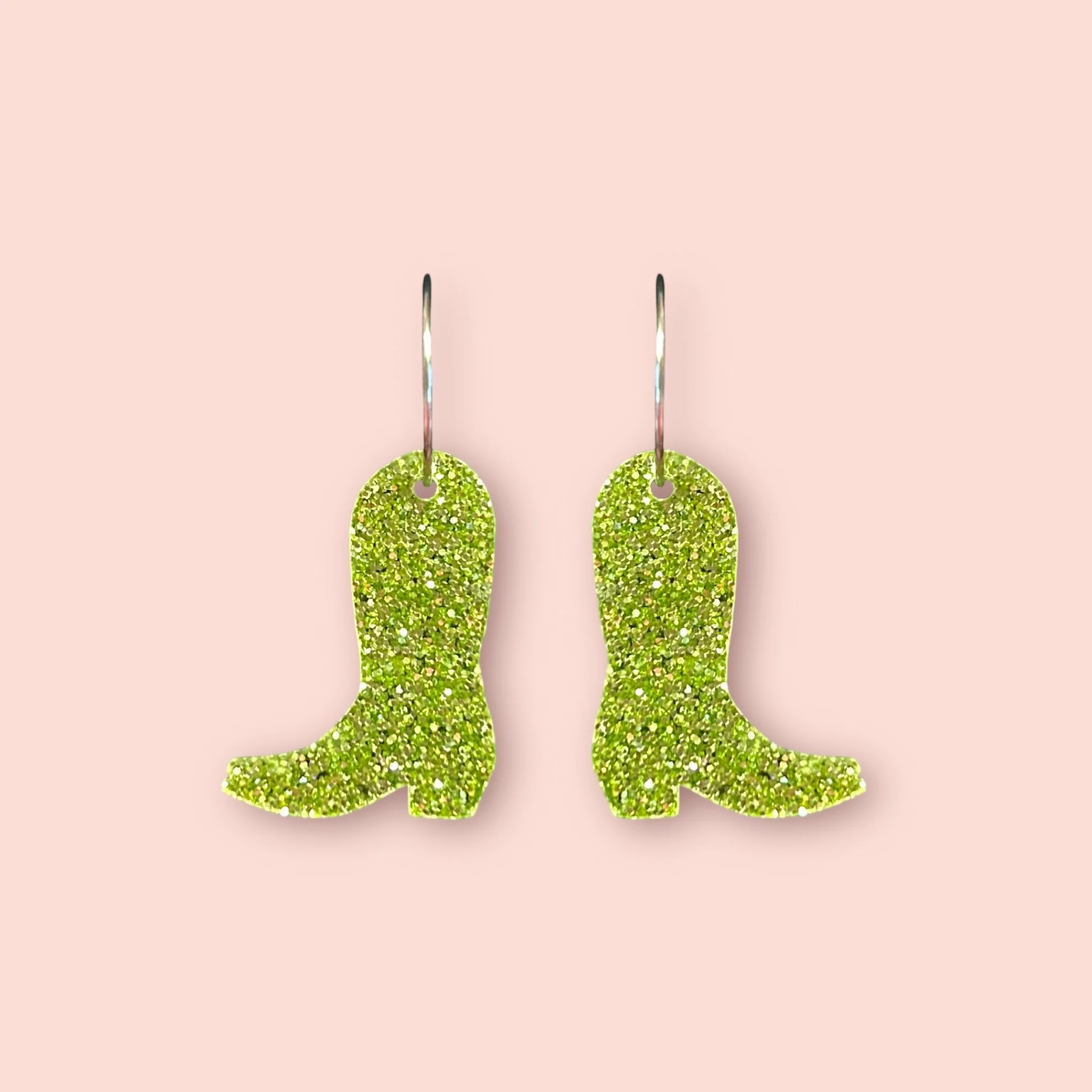 MEDIUM LIME GLITTER COWBOY BOOT HOOPS