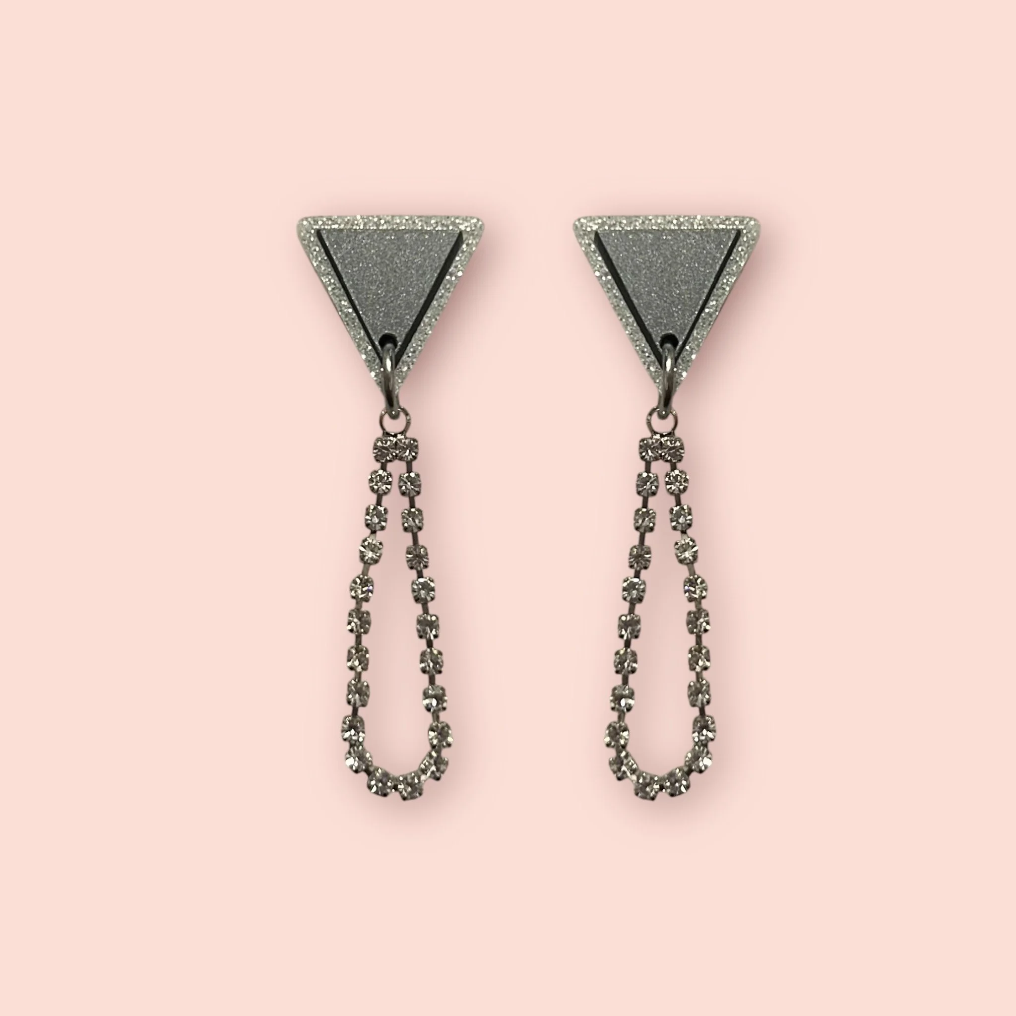TRIANGLE STUD DIAMANTE CHAIN DROPLETS (ONE OFF PAIR) (C)