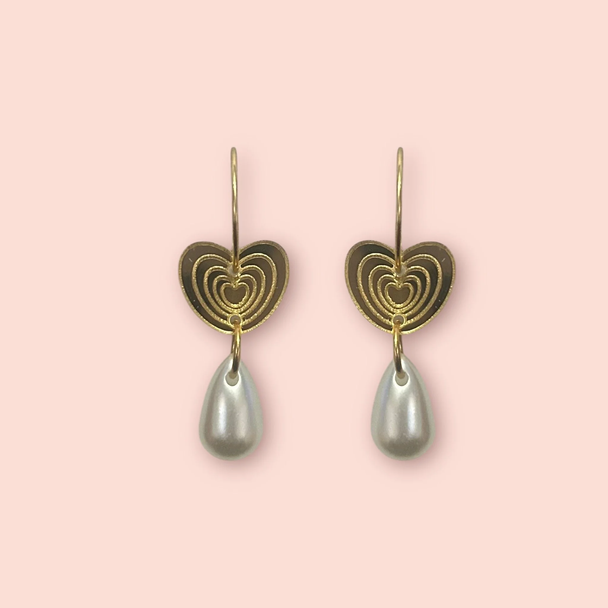 MINI GOLD MIRROR HEART PEARL DROPS