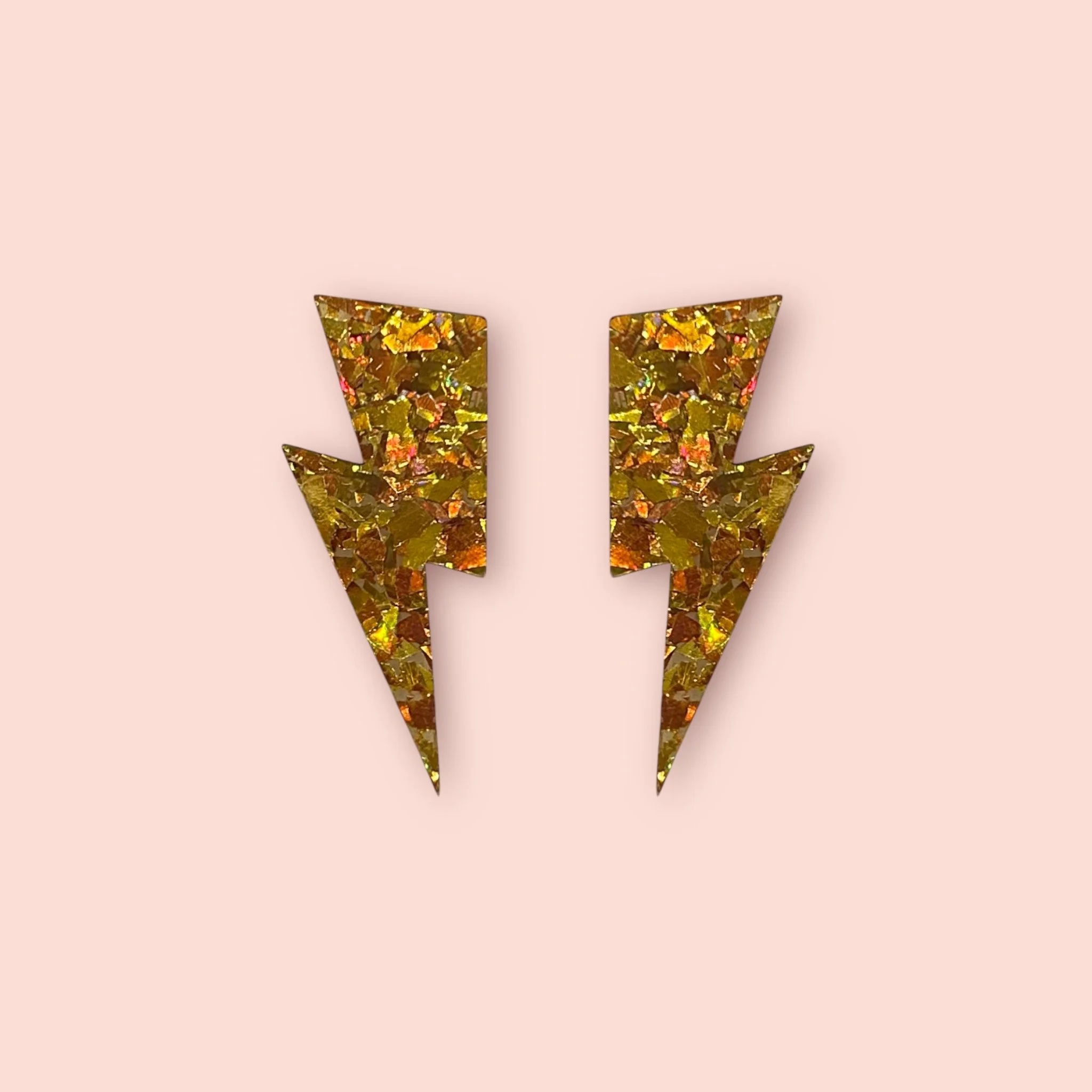 HOLO GOLD GLITTER LIGHTNING BOLT STUDS