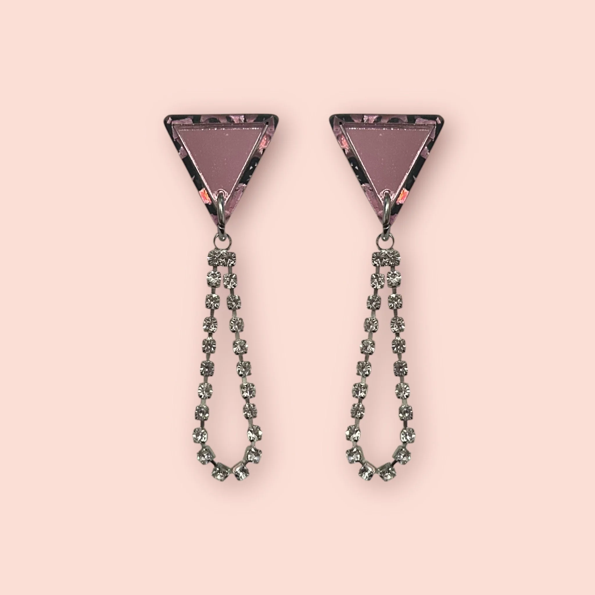 TRIANGLE STUD DIAMANTE CHAIN DROPLETS (ONE OFF PAIR) (G)