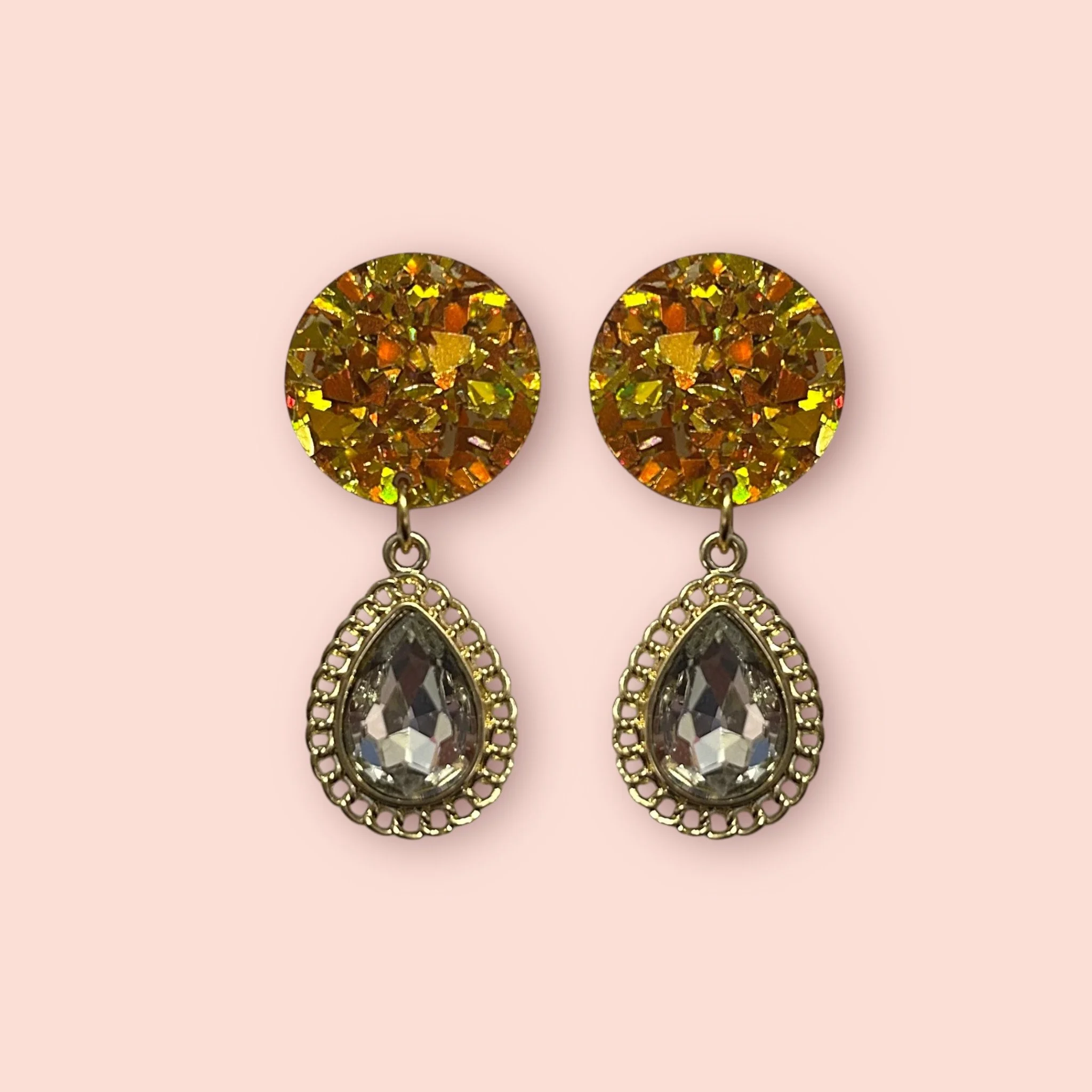 GOLD HOLO GLITTER STUD GEM CHAIN DROPLETS