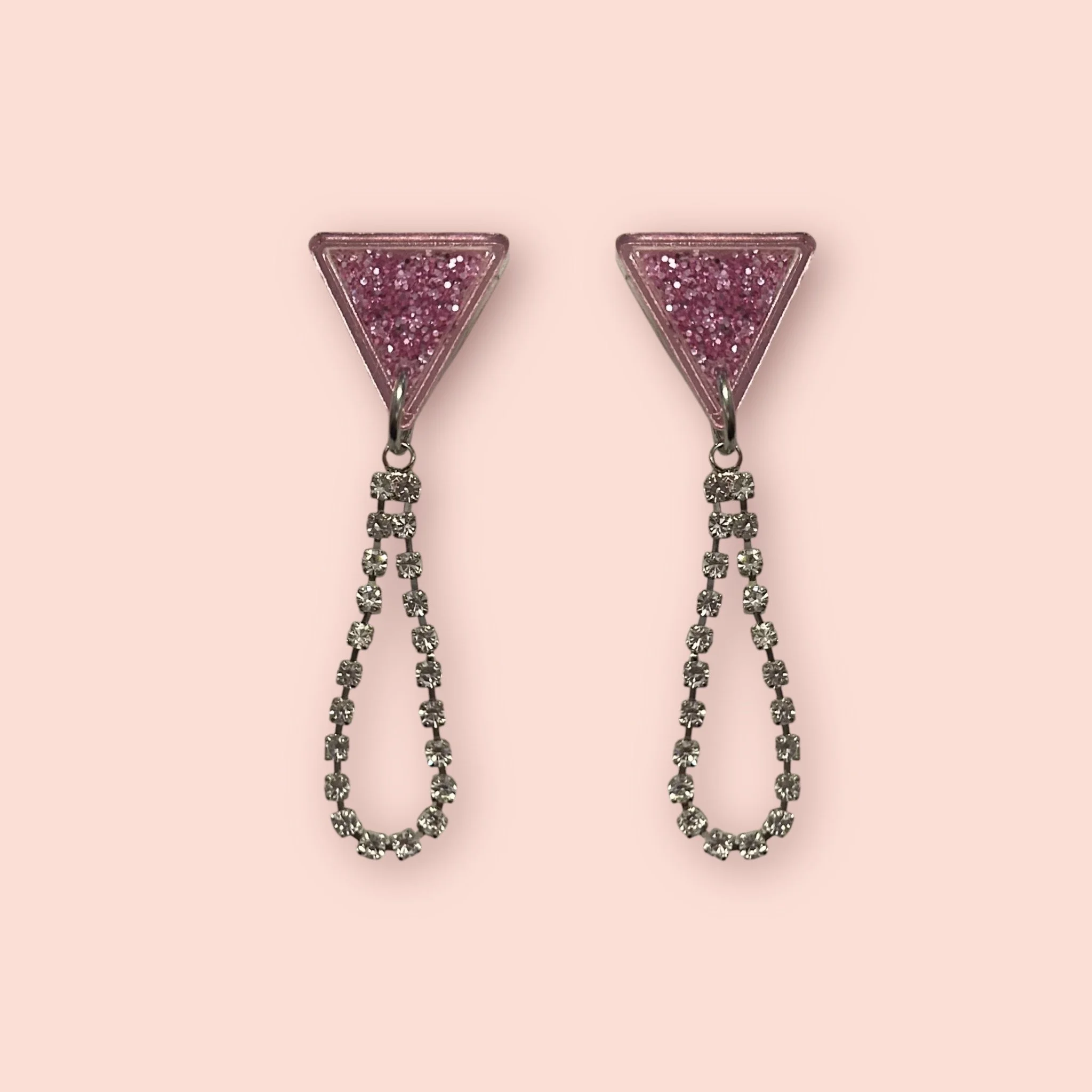 TRIANGLE STUD DIAMANTE CHAIN DROPLETS (ONE OFF PAIR) (B)