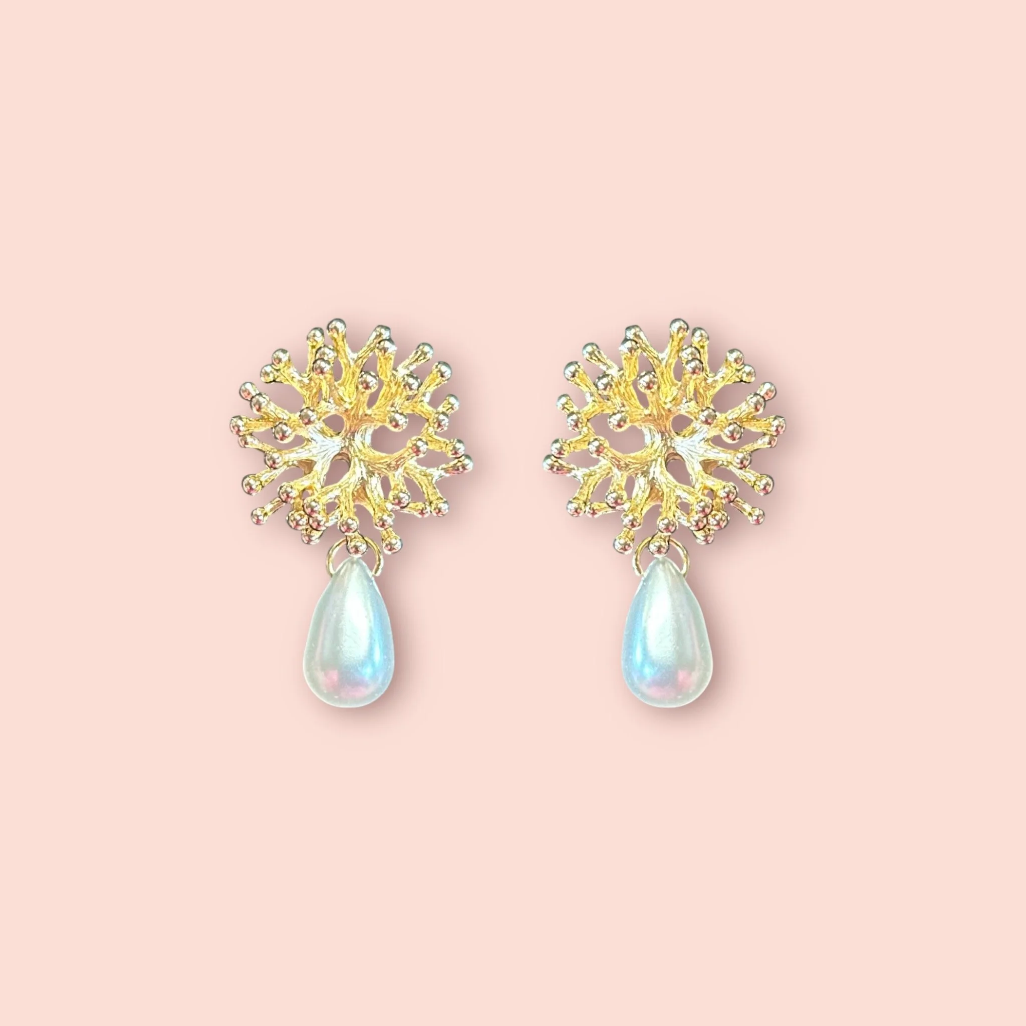 GOLD CORAL PEARL DROP STUDS