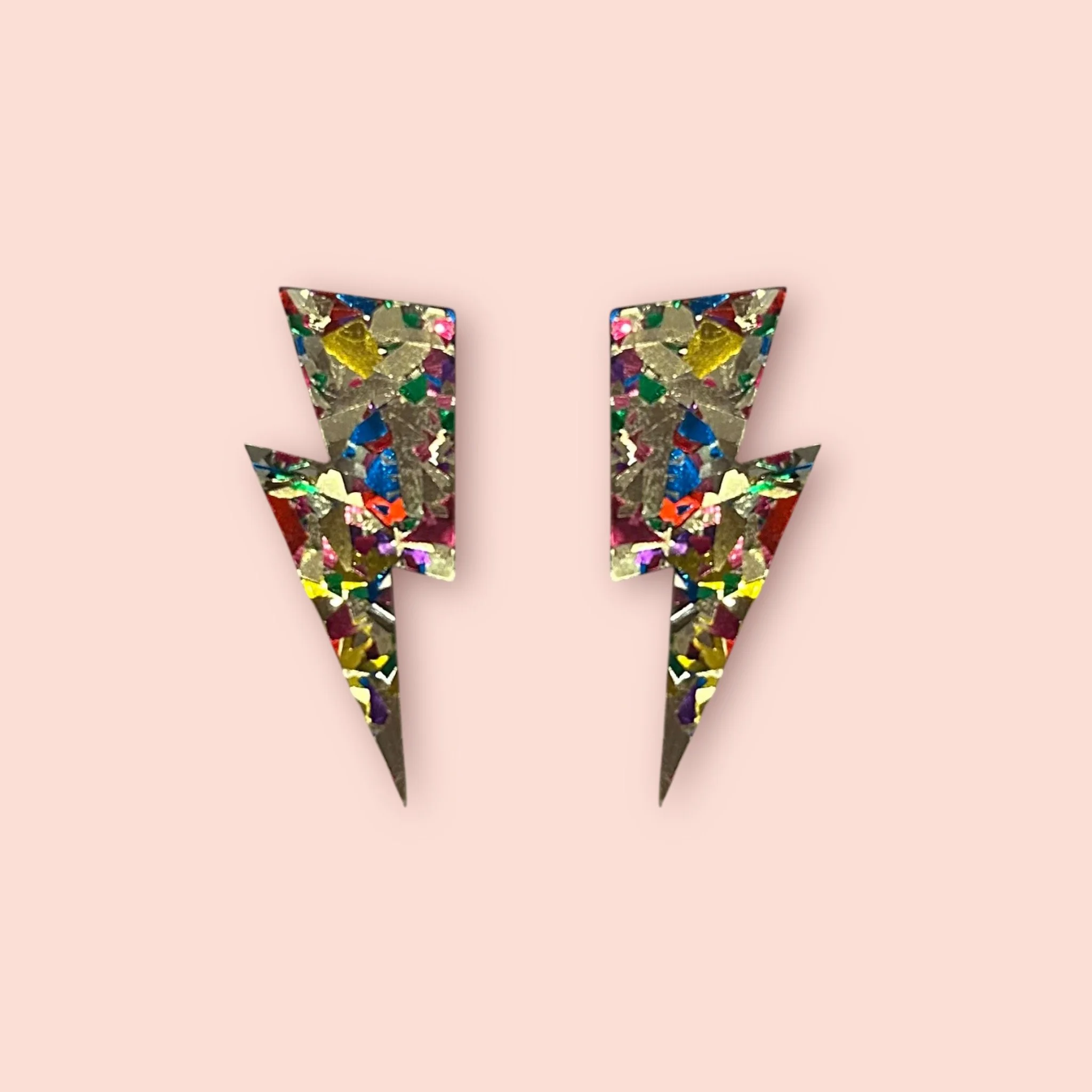 RAINBOW GLITTER LIGHTNING BOLT STUDS