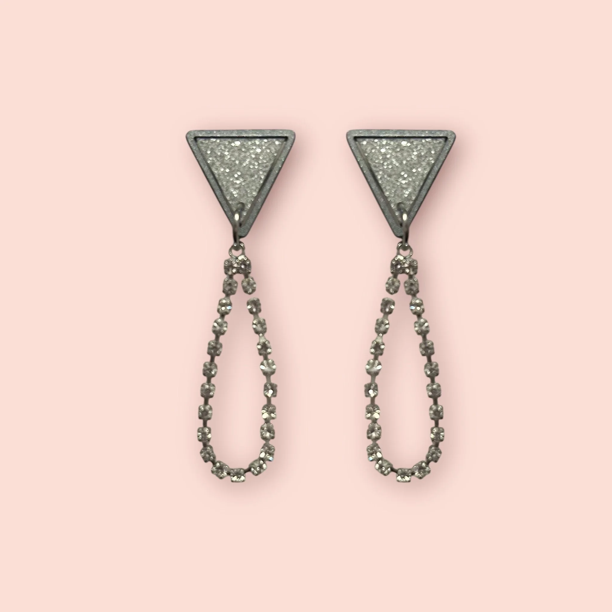 TRIANGLE STUD DIAMANTE CHAIN DROPLETS (ONE OFF PAIR) (A)