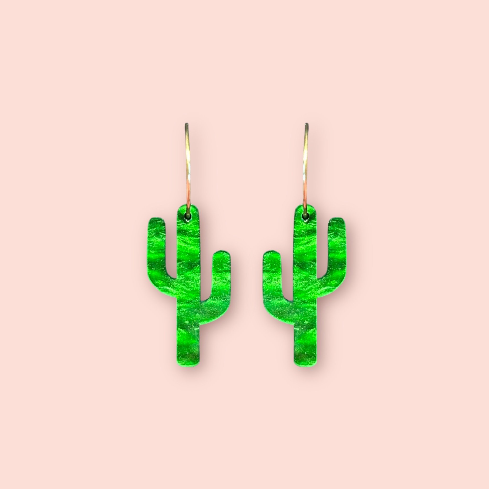 MEDIUM CHUNKY GREEN GLITTER CACTUS HOOPS