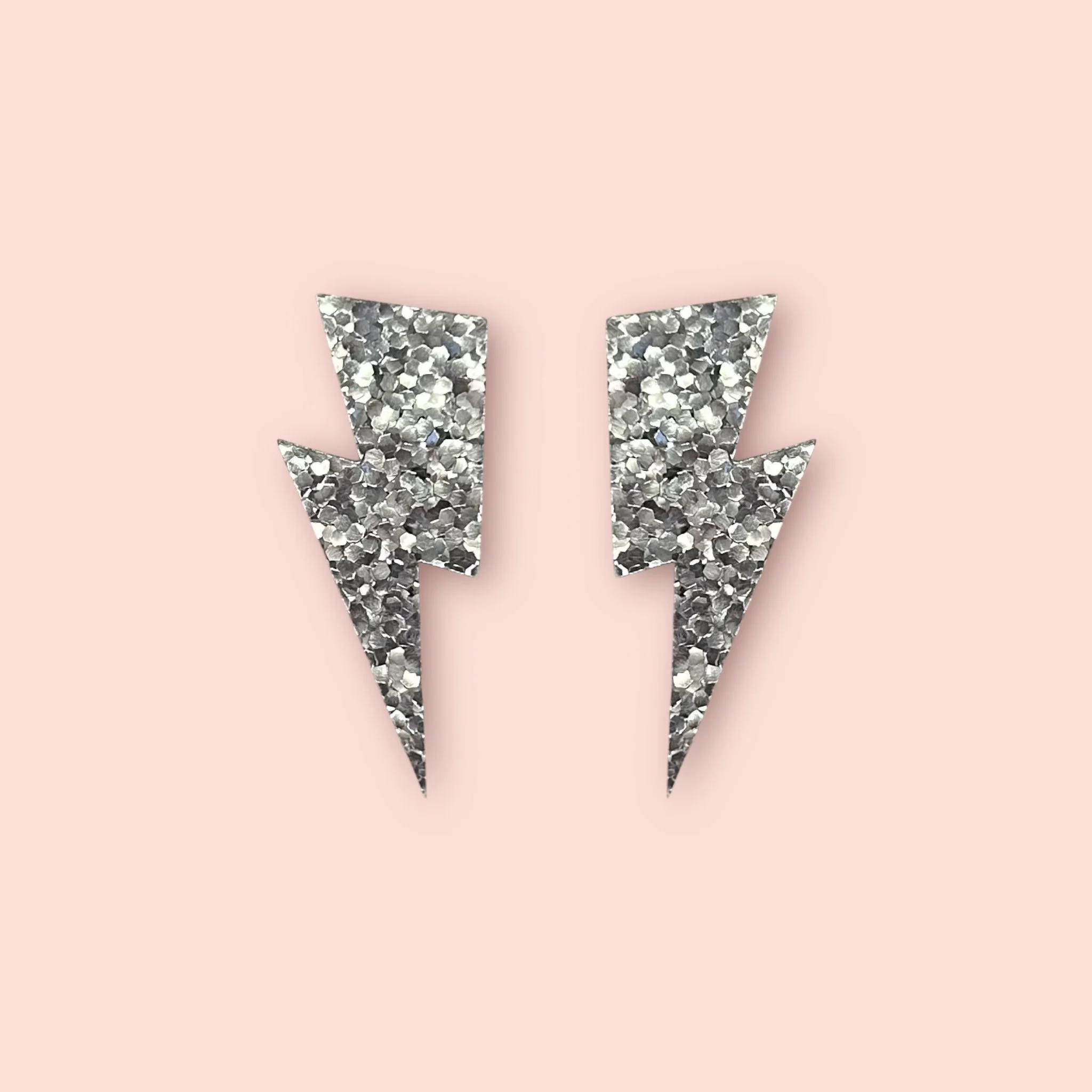 CHUNKY SILVER GLITTER LIGHTNING BOLT STUDS
