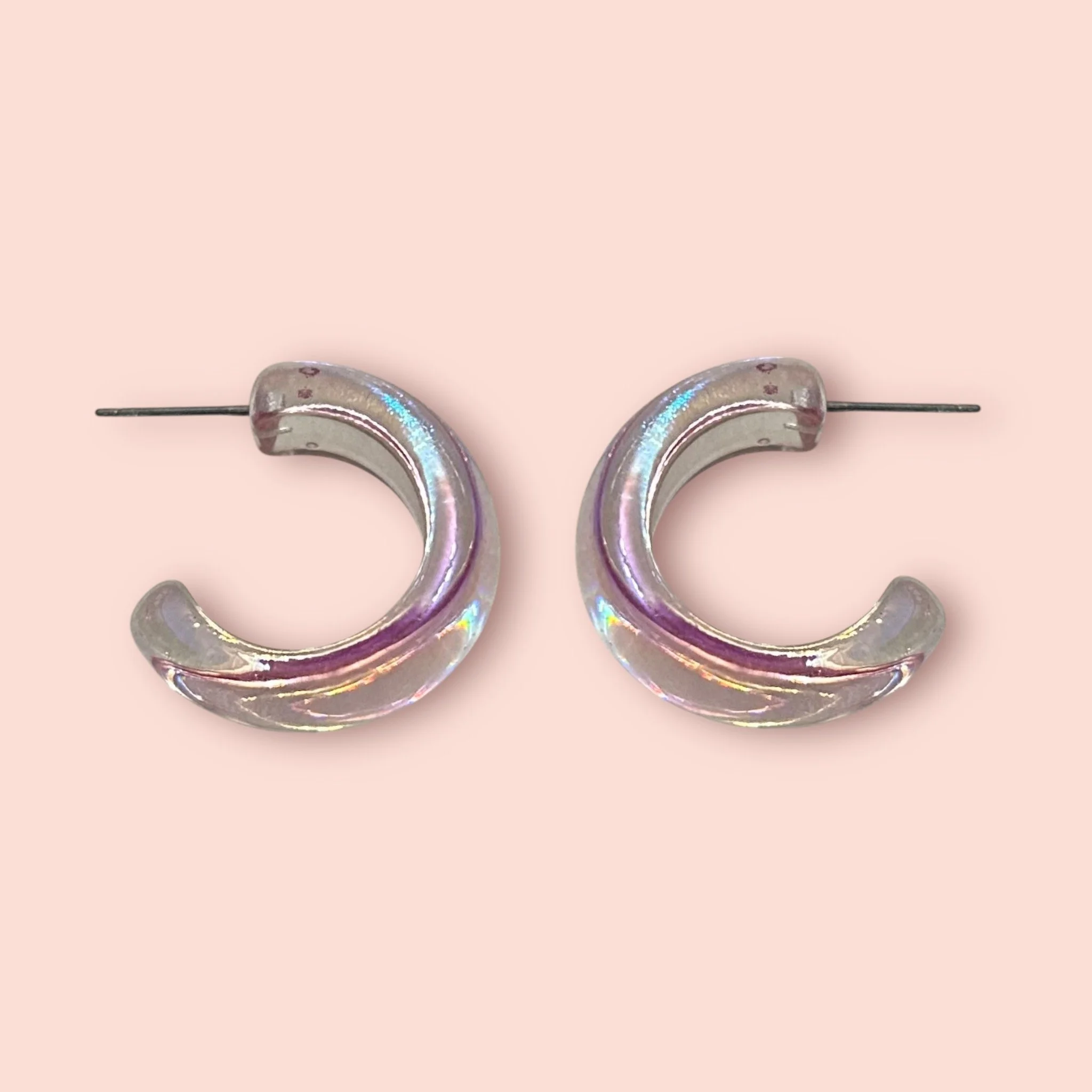 PINK IRIDESCENT HOOP STUDS