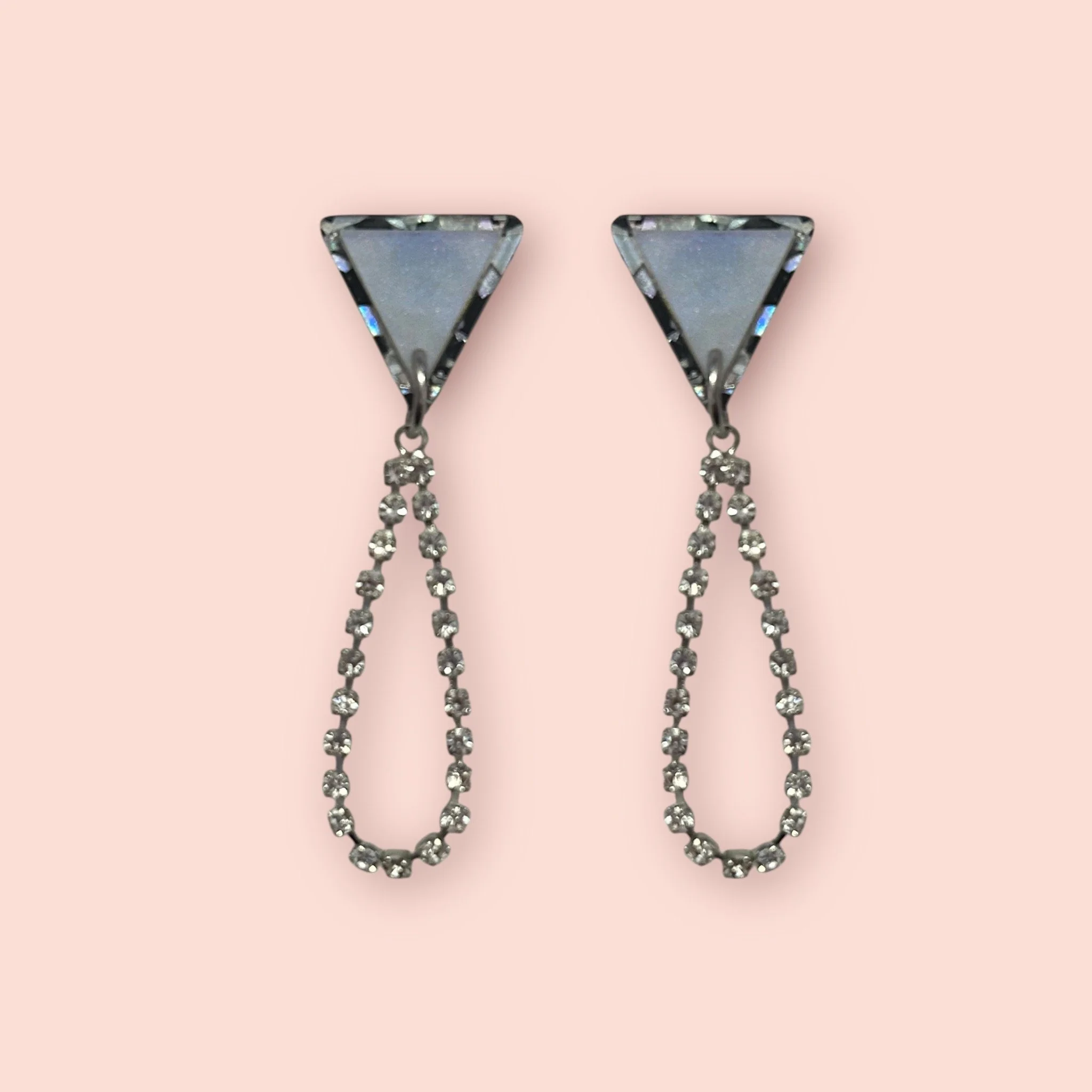 TRIANGLE STUD DIAMANTE CHAIN DROPLETS (ONE OFF PAIR) (J)
