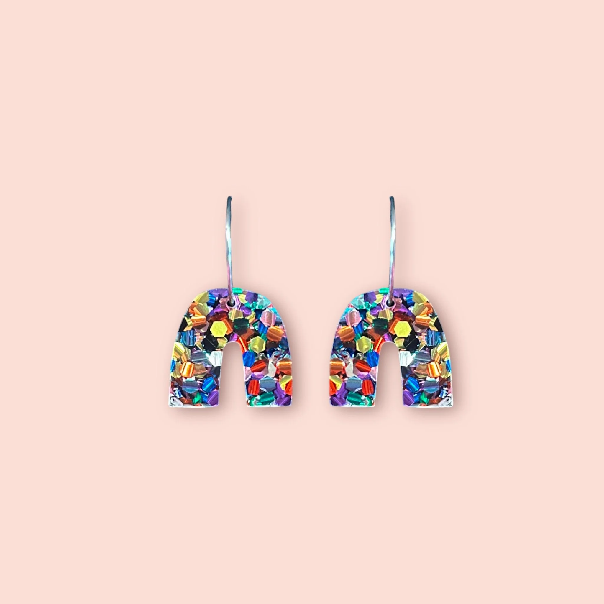 SMALL RAINBOW CHUNKY GLITTER ARCH HOOPS