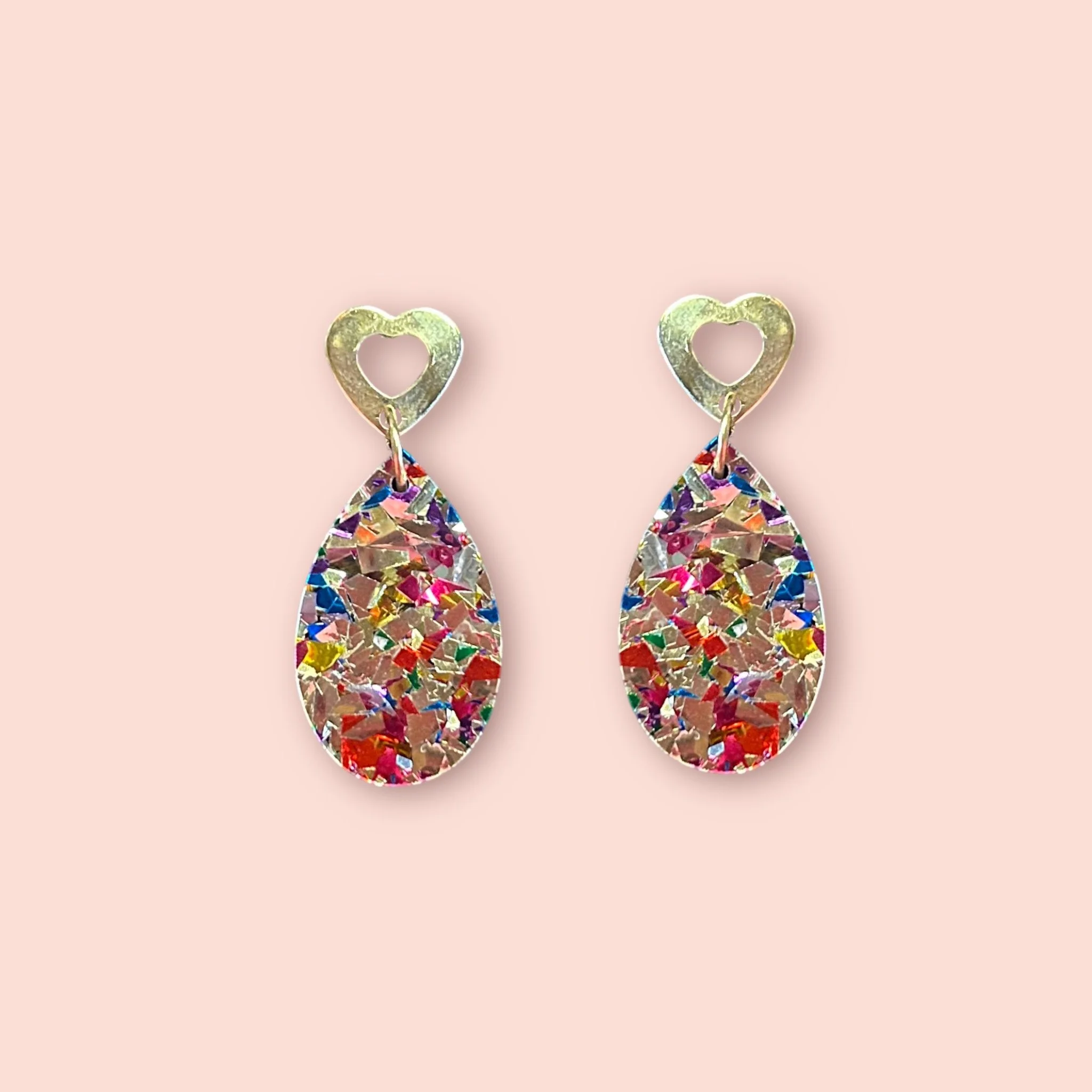 MEDIUM RAINBOW CHUNKY DROPLETS WITH HEART STUDS