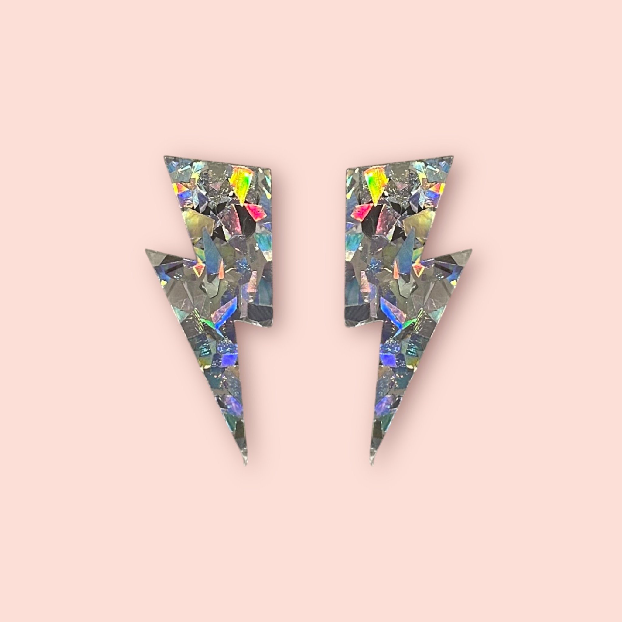 HOLO SILVER GLITTER LIGHTNING BOLT STUDS