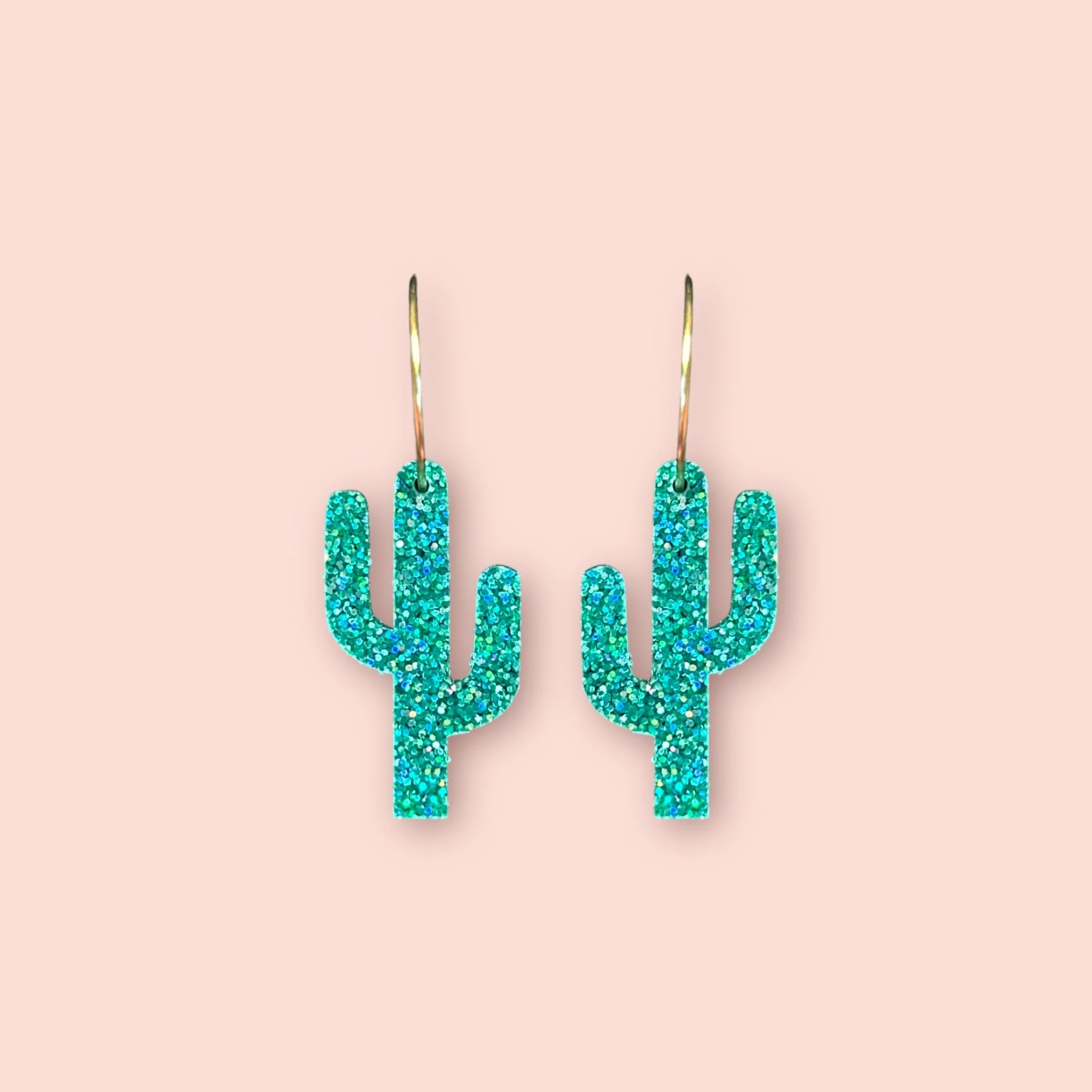 MEDIUM HOLO GREEN GLITTER CACTUS HOOPS