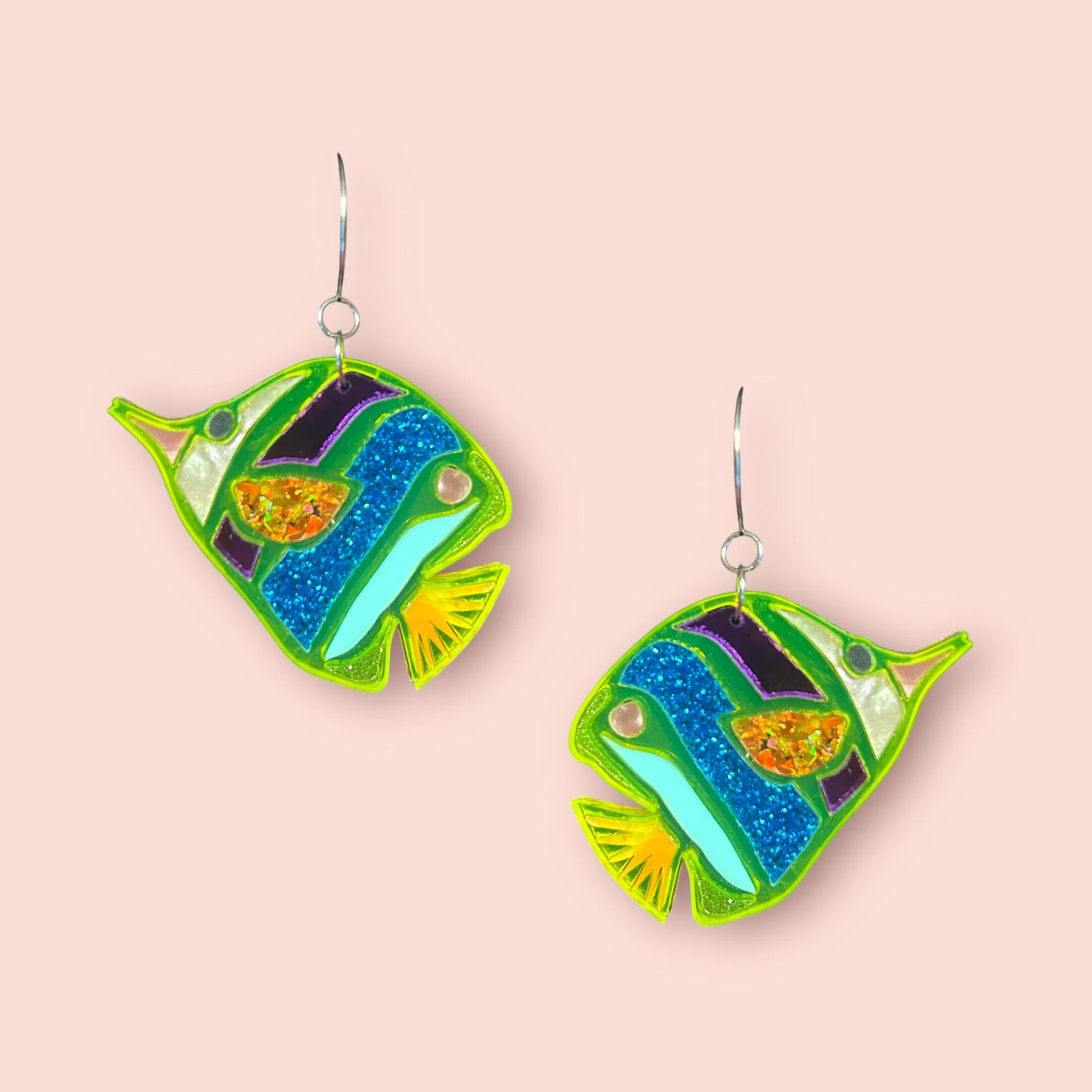 LARGE MULTI COLOUR TROPICAL FISH HOOPS (L) ONE OFF PAIR