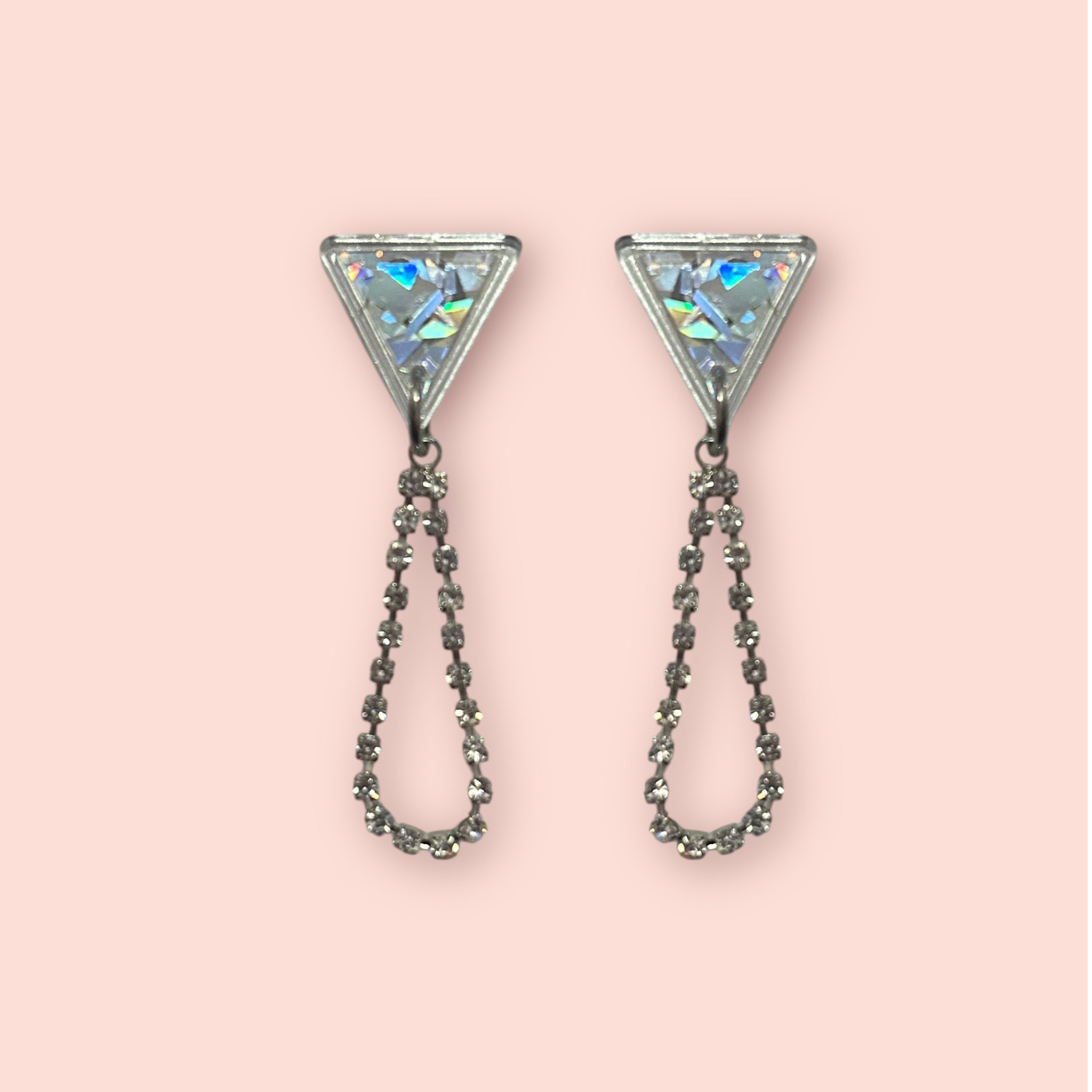 TRIANGLE STUD DIAMANTE CHAIN DROPLETS (ONE OFF PAIR) (D)
