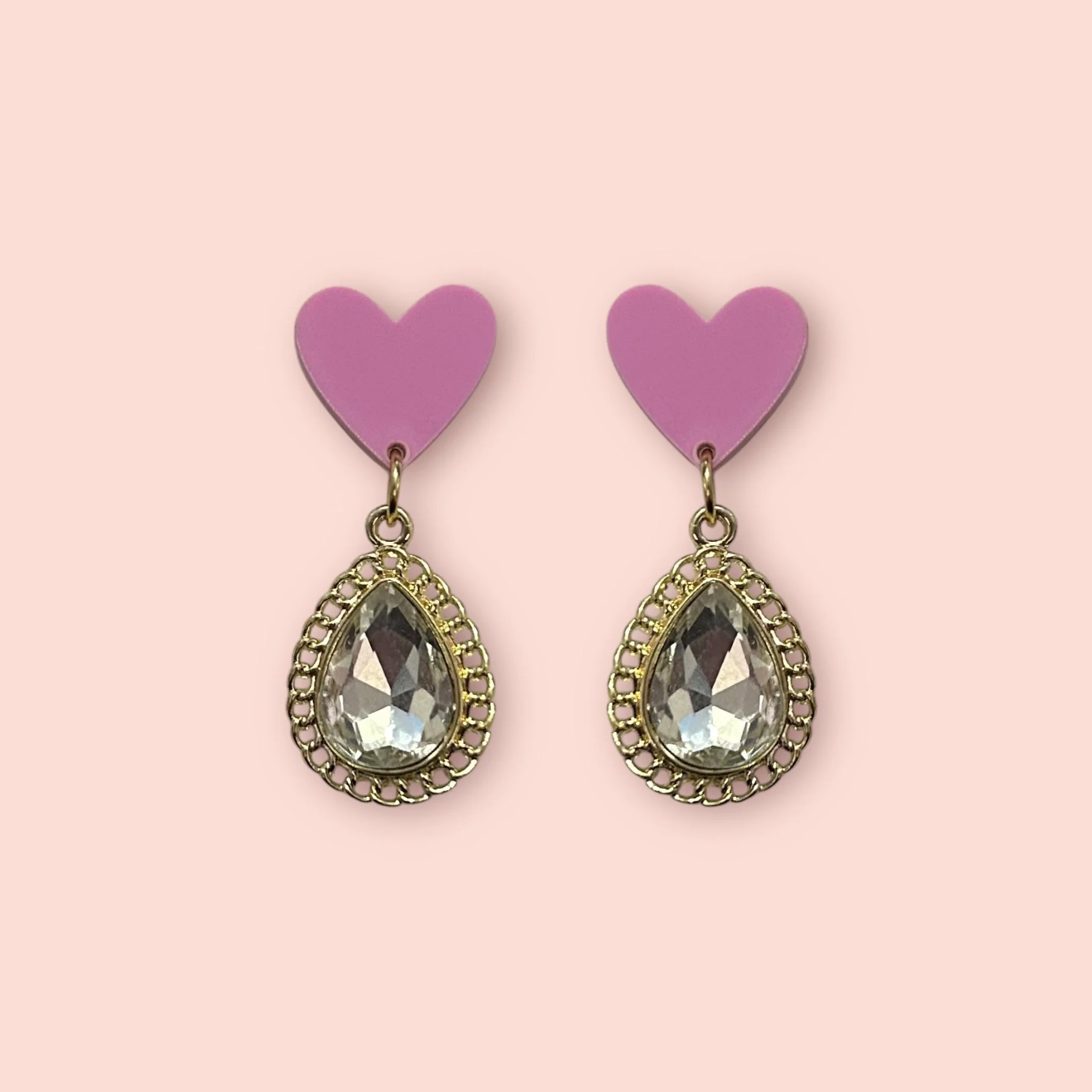 BUBBLEGUM PINK HEART STUD GEM CHAIN DROPLETS