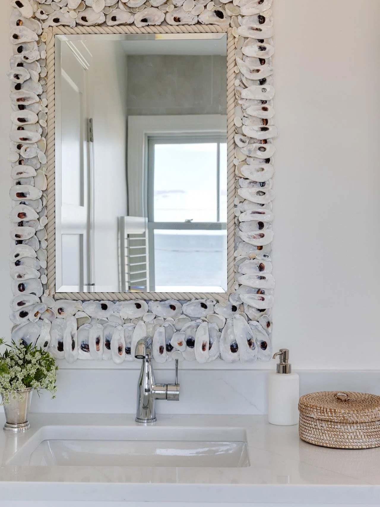 Morning refresh with a hint of ocean reflection, in our #AGA_FalmouthProject primary bath. #AGAInteriorDesign #AlexandraGAquadro photo by @gregpremru
