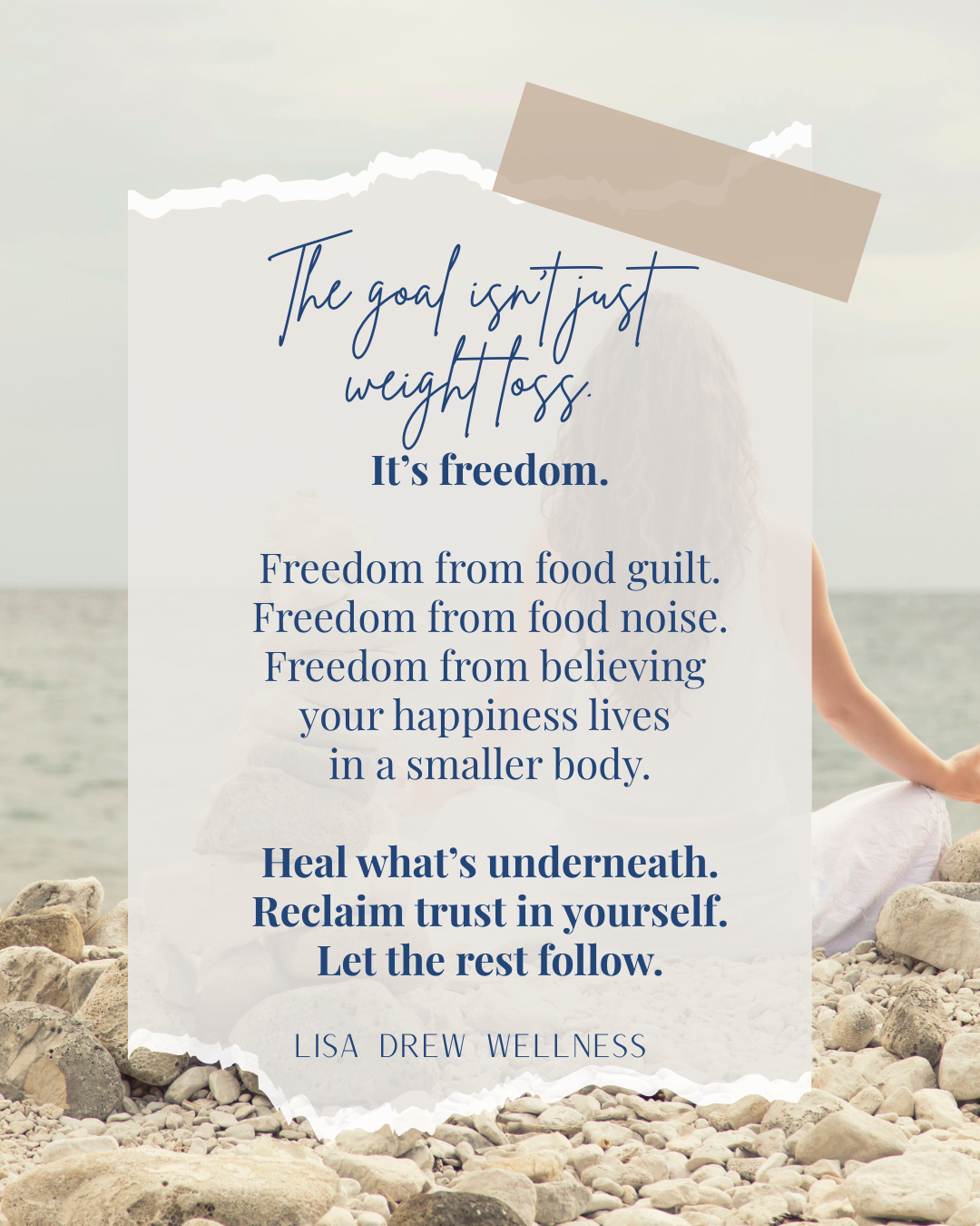 Wellness quote encouraging women to look beyond weight loss and find freedom from food guilt, food noise, and the belief that happiness comes from a smaller body.