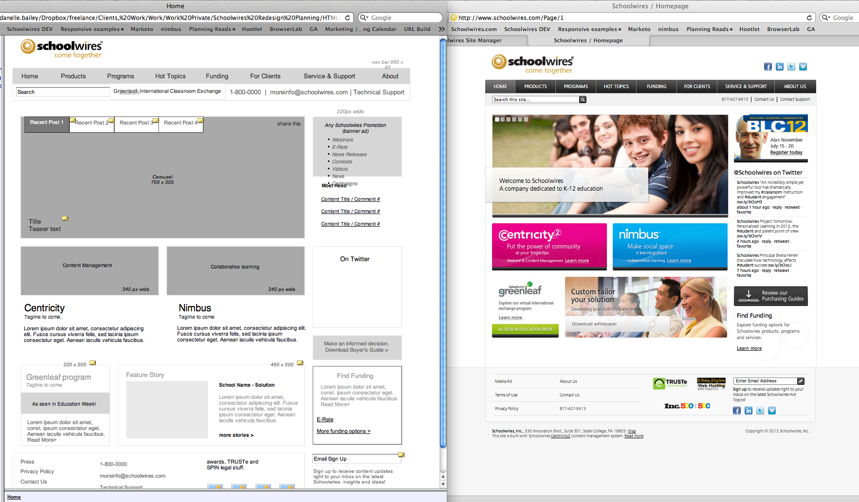 Axure wireframes with the approved hi res design by fellow team member Rob Madgwick. Rights of Schoolwires, beginning 2012.