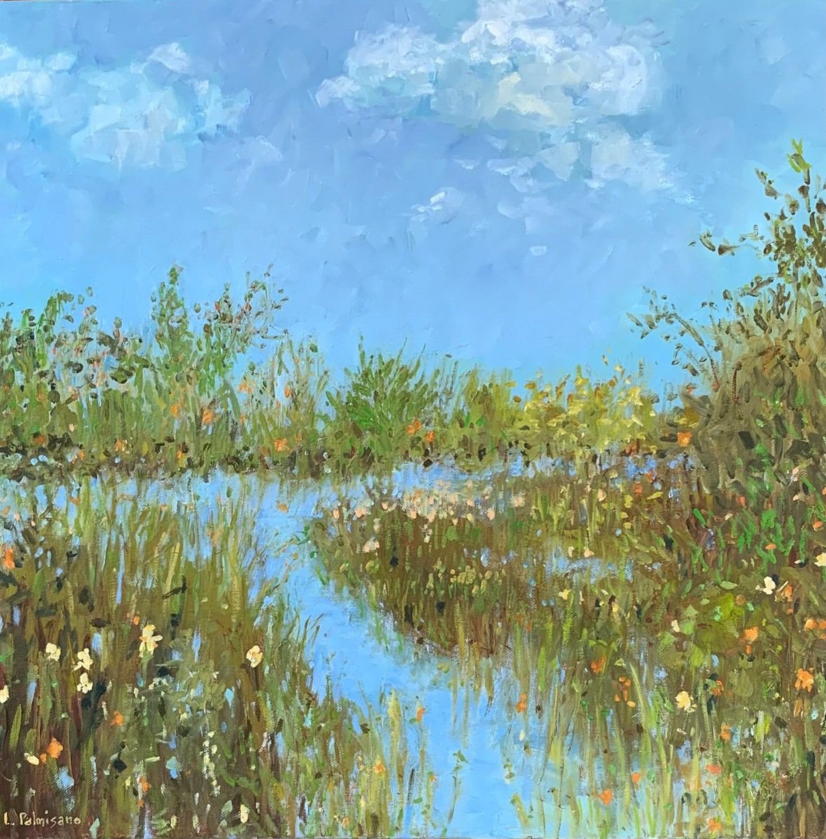    Marsh Swathe   , Oil on canvas, 20x20, 21 x 21 Gold Framed $1200  