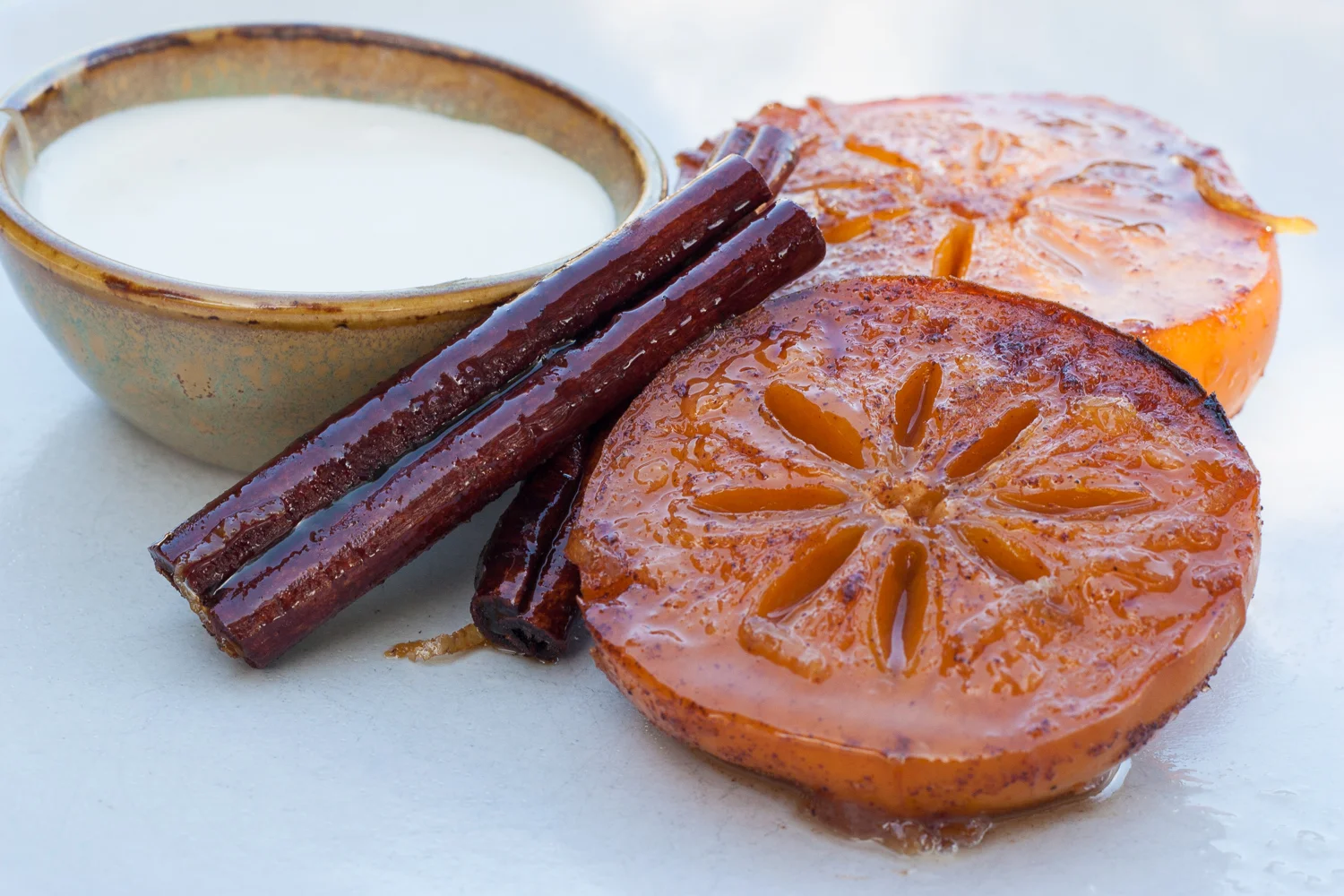Baked and Broiled Persimmons with Crème Fraîche