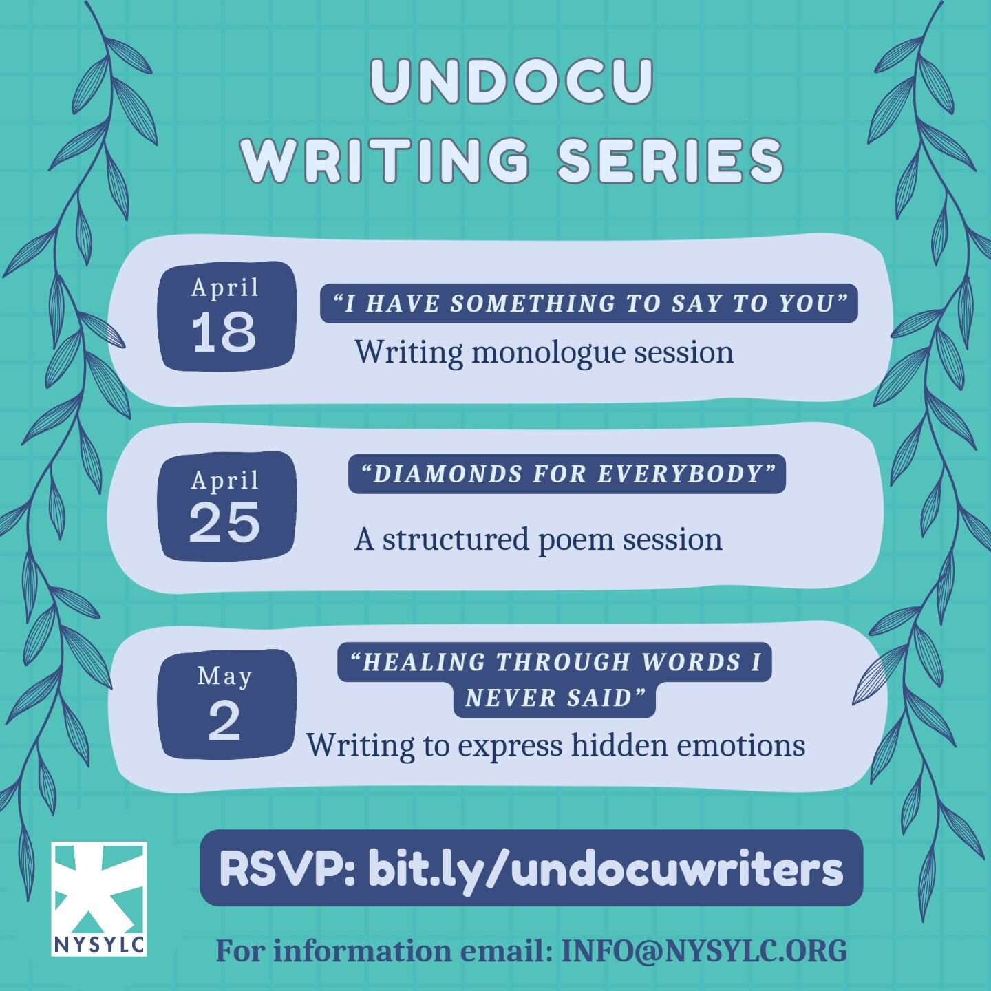 Join us for a 6-week writing series full of creative writing. We have poetry sessions, monologues, and more! You do not need to have any prior writing experience. All writing levels are welcome!!

Meet the facilitators! Blue and Luis

🔗 link in bio 