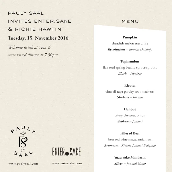 ENTER.Sake Dinner at Pauly Saal, Berlin 15-11-16