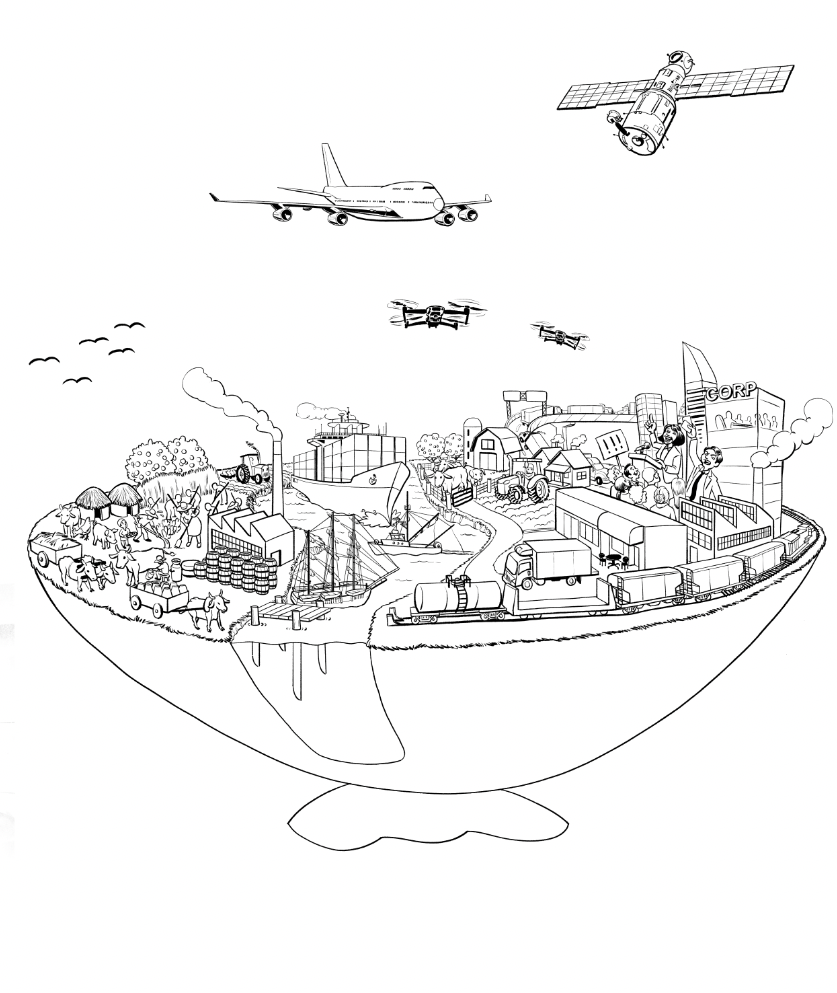 Tin Tin TableauA detailed image with a large number of scenes appearing in it.Full colour: $1200-$1800 Ink only: $800-$1200