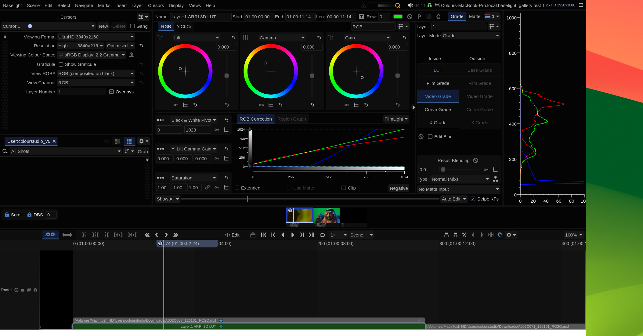 baselight settings for SDI and HDMI in Blackmagic ultra studio card