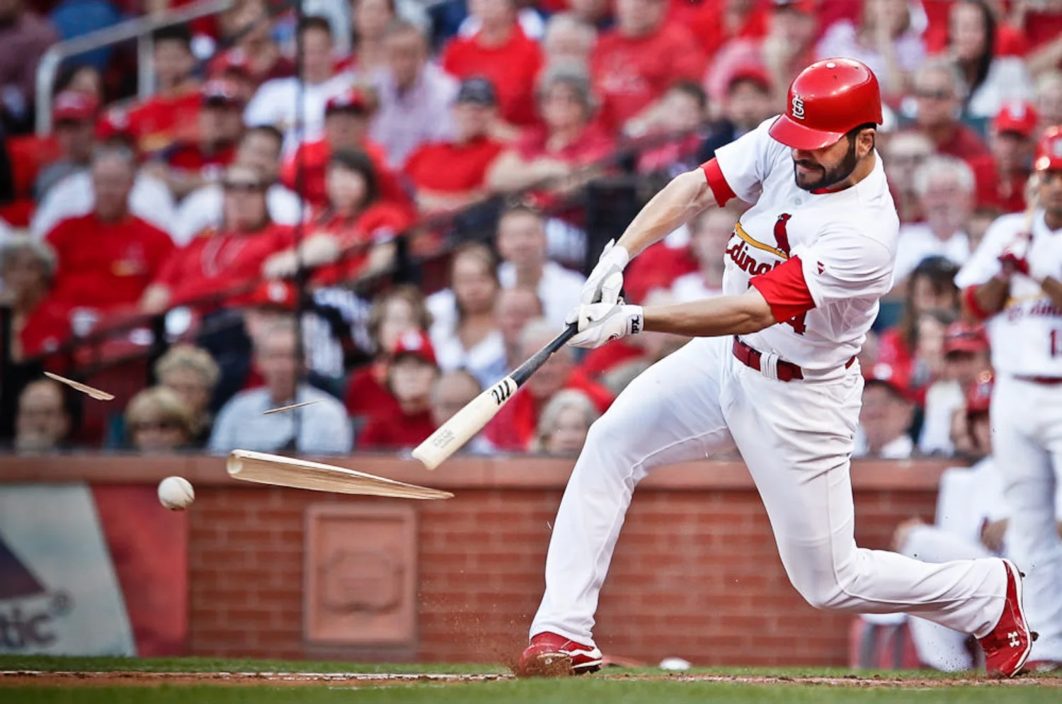  St. Louis Cardinals' Jaime Garcia breaks his bat during game 3 of the National League Divisional Series against the Philadelphia Phillies on October 4, 2011.&nbsp; 