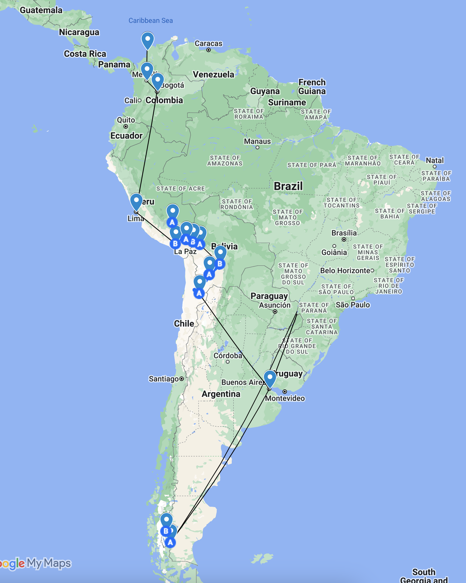 south america travel route 2 months