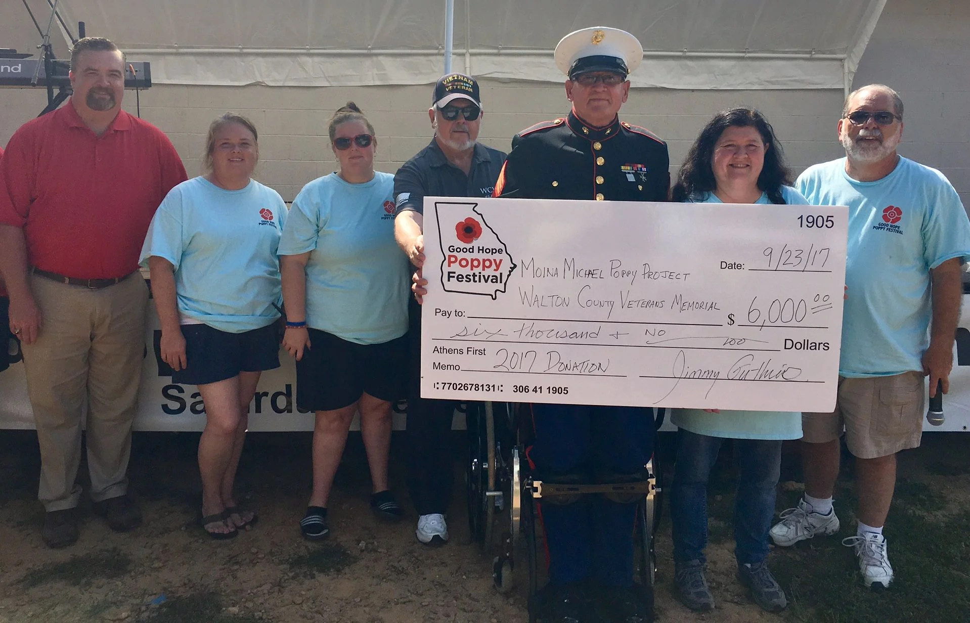 2017 Good Hope Poppy Festival proudly presented $7,000 (after all proceeds were counted) to: Walton County Veterans Memorial & Moina Michael Poppy Project : All Terrain Chair Initiative