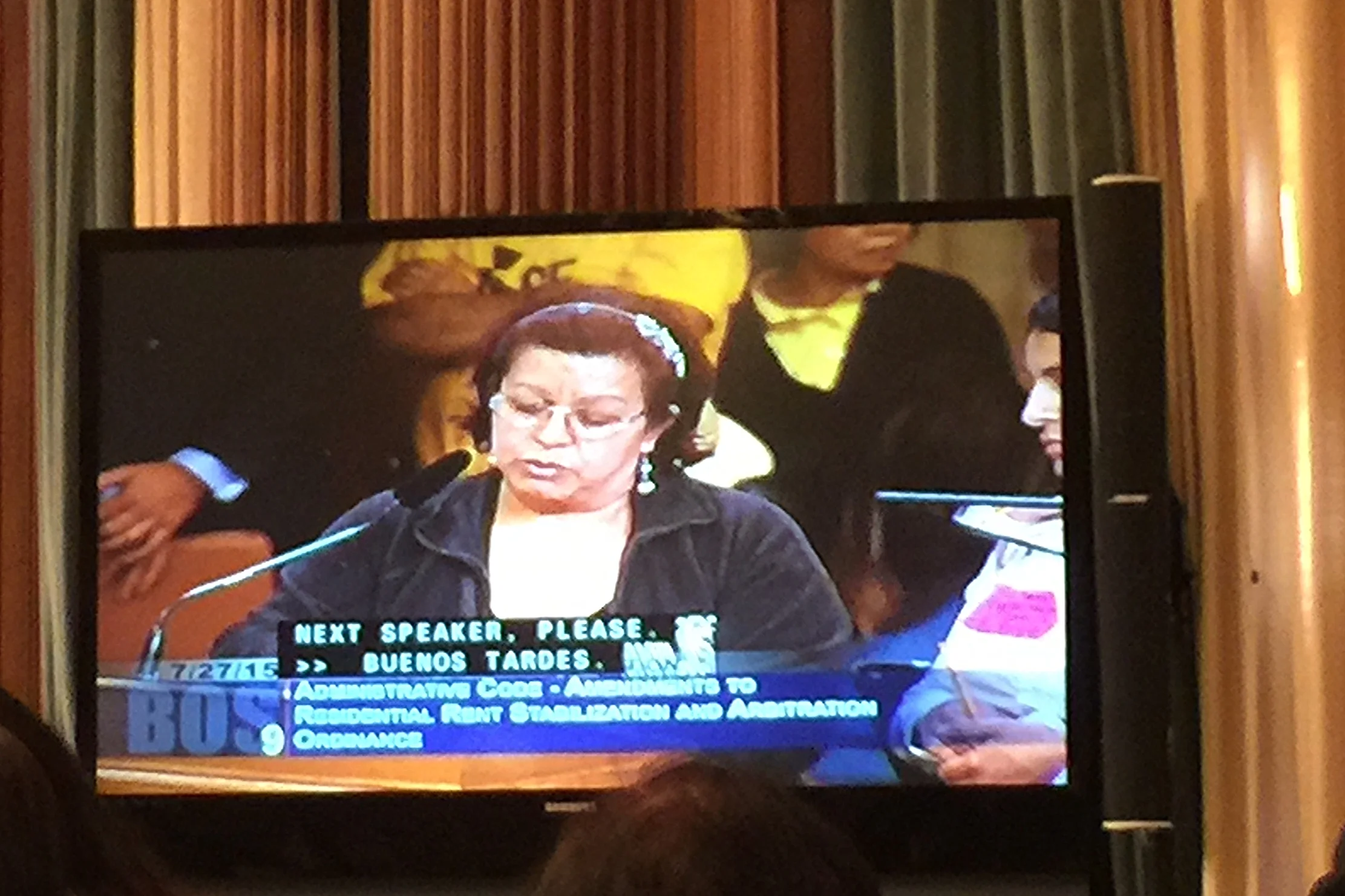  Our client testifying at the San Francisco Land Use and Transportation Committee meeting concerning the proposed changes to the San Francisco Rent Ordinance on July 27, 2015. 