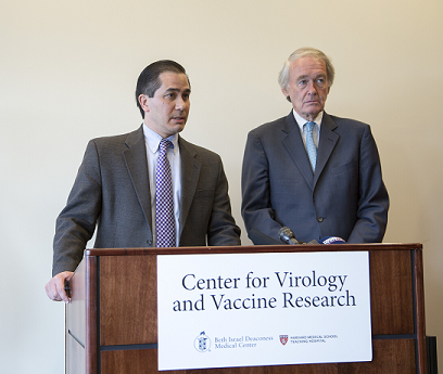 Dr. Dan Barouch and Senator Markey speak to other doctors and researchers in the Center about the importance of Zika research.