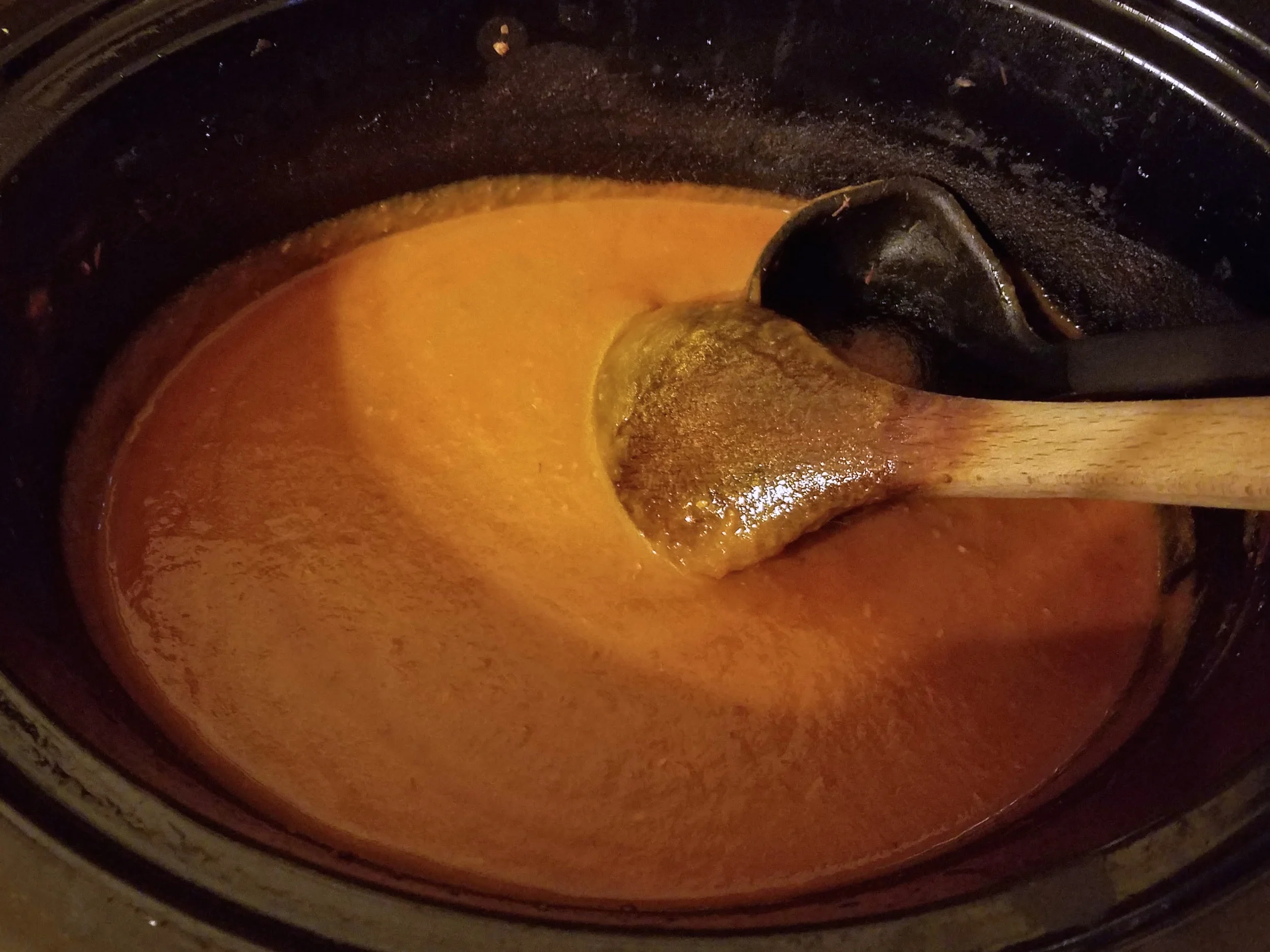 Olivia's soup simmering in the crockpot.