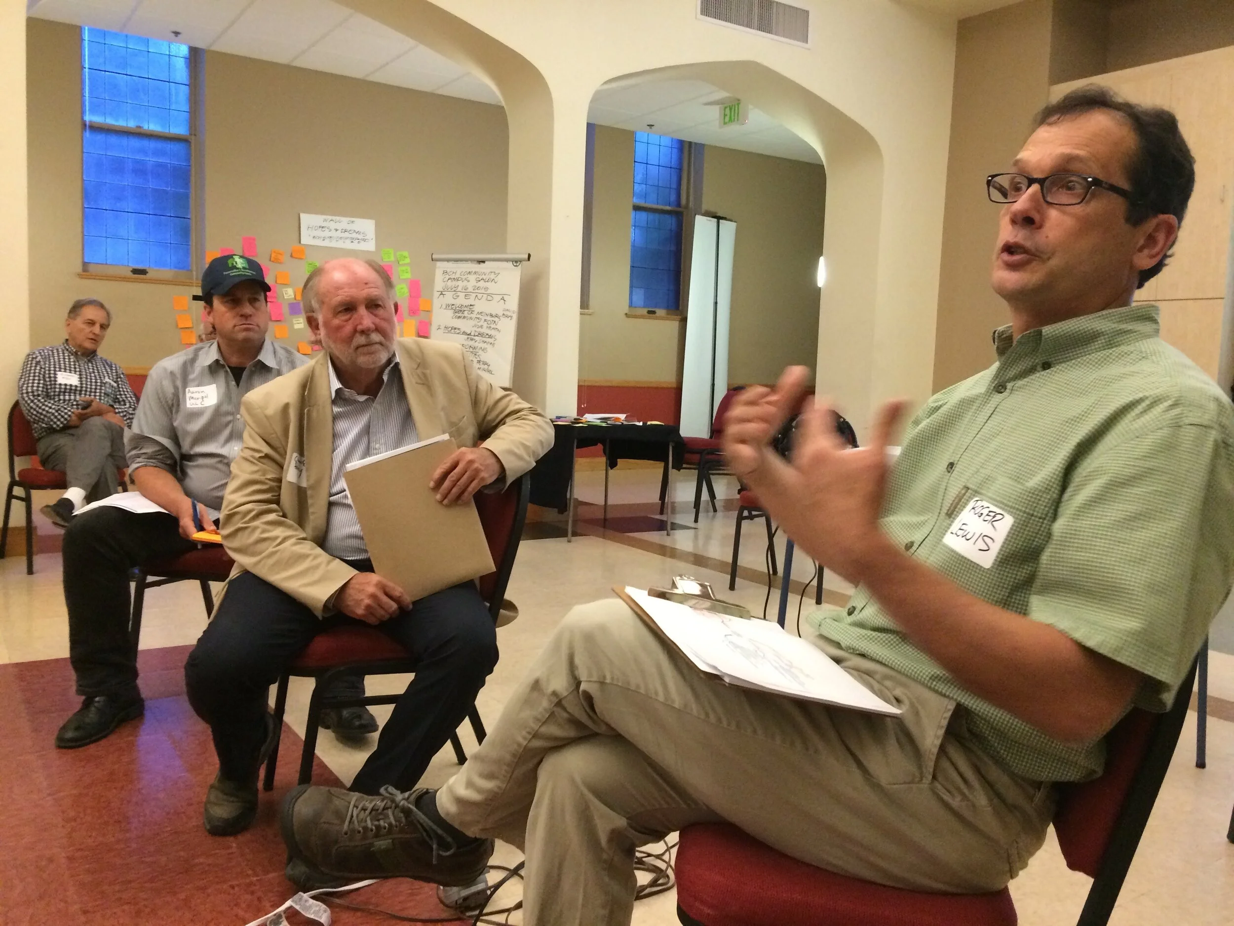 Roger Lewis on right with developer Chuck Perry of Perry-Rose and Aaron Miripol of the Urban Land Conservancy, a Denver-based community Land Trust at 2015 Public Seminar on Transformative Development. Roger Lewis is a key strategic advisor. He is a former employee, Thistle Community Housing and director National Community Land Trust Network.