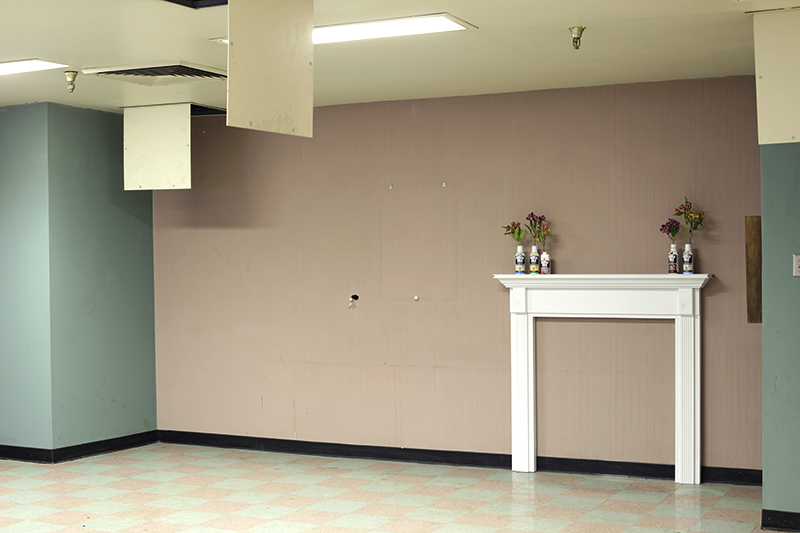 Mantel 2 (9800), 2015, MDF, wood, paint, objects, 55" x 52" x 7“, installation view 9800, Los Angeles