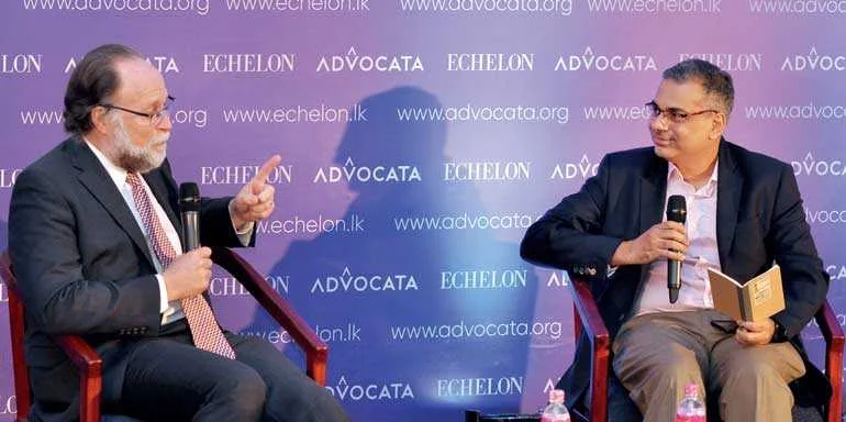   Harvard University’s Center for International Development Director Prof. Ricardo Hausmann with Moderator JB Securities CEO Murtaza Jefferjee Pix by Ruwan Walpola  