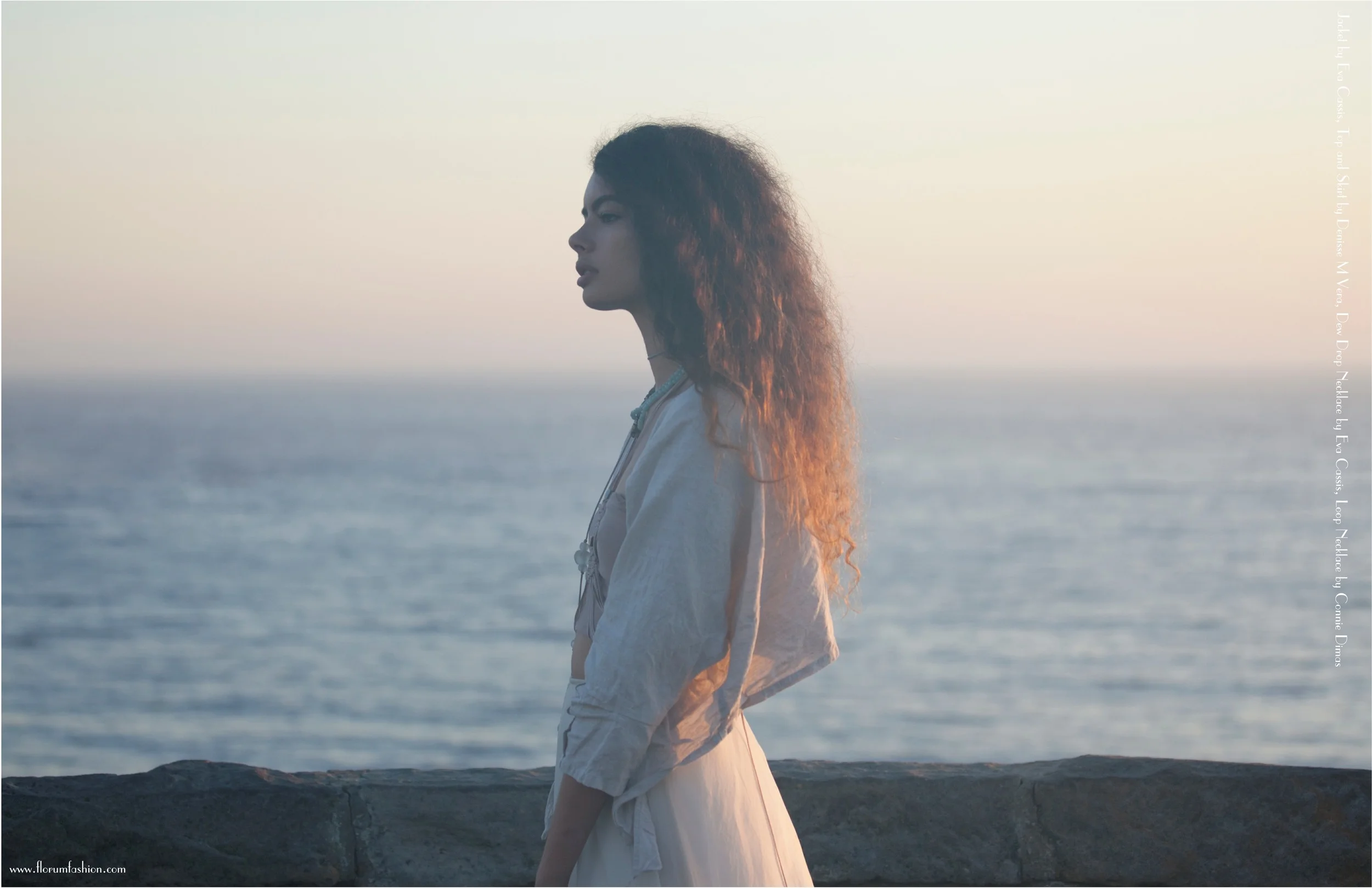 Jacket by Eva Cassis, Top and Skirt by Denisse M Vera, Dew Drop Necklace by Eva Cassis, Loop Necklace by Connie Dimas &nbsp;