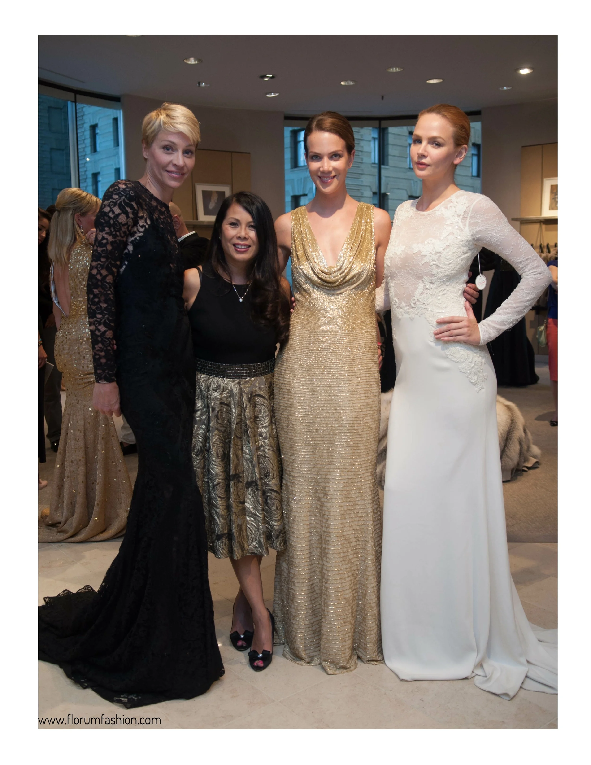 Bay Area Arthritis Auxiliary Fashion Show Chair Sharon Seto wearing Carmen Marc Valvo